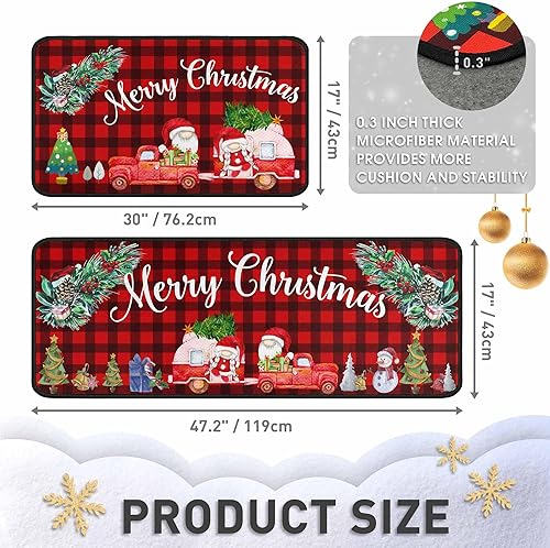 Miniatura 2 de 2 tapetes de cocina de Navidad para piso, tapete antideslizante para decoración de cocina, juego de alfombras de cocina antifatiga con corredor de