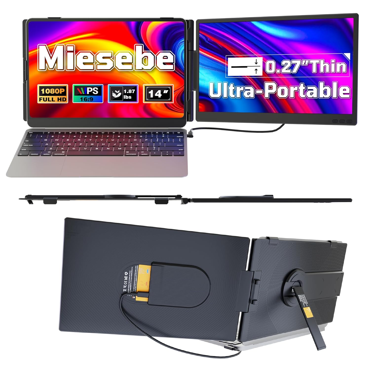 Laptop Screen Extender 14 Ultra Thin 0 27 FHD 1080P Portable Monitor for Laptop 13-17 3 Plug n