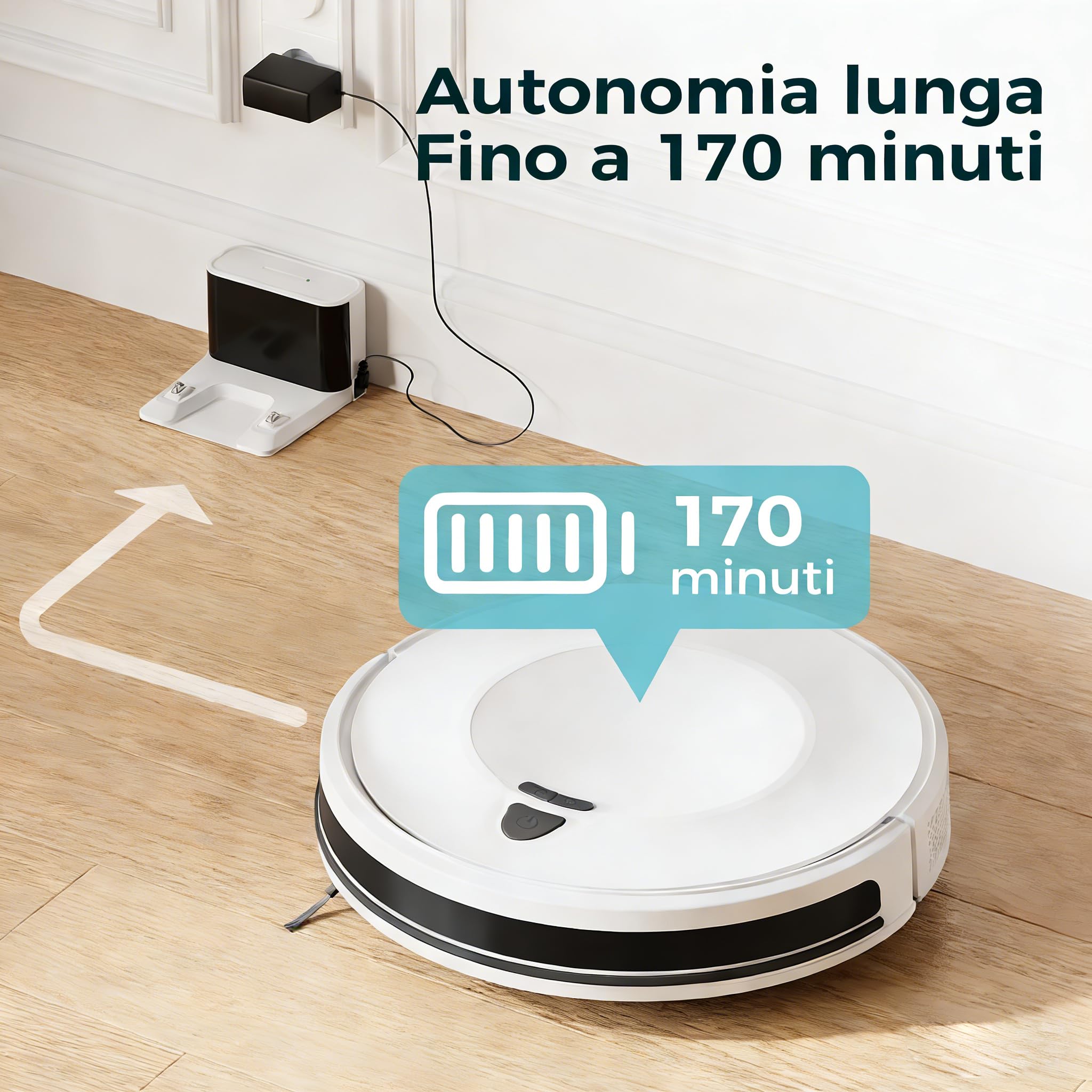 Redkey E6 Robot Aspirapolvere con 7000 Pa, Fino a 170 Min Autonomia, Navigazione Dinamica, Aspirapolvere Robot con Base di Ricarica, Telecomando e APP, Ideale per Peli Animali, Tappeti, Pavimenti Duri