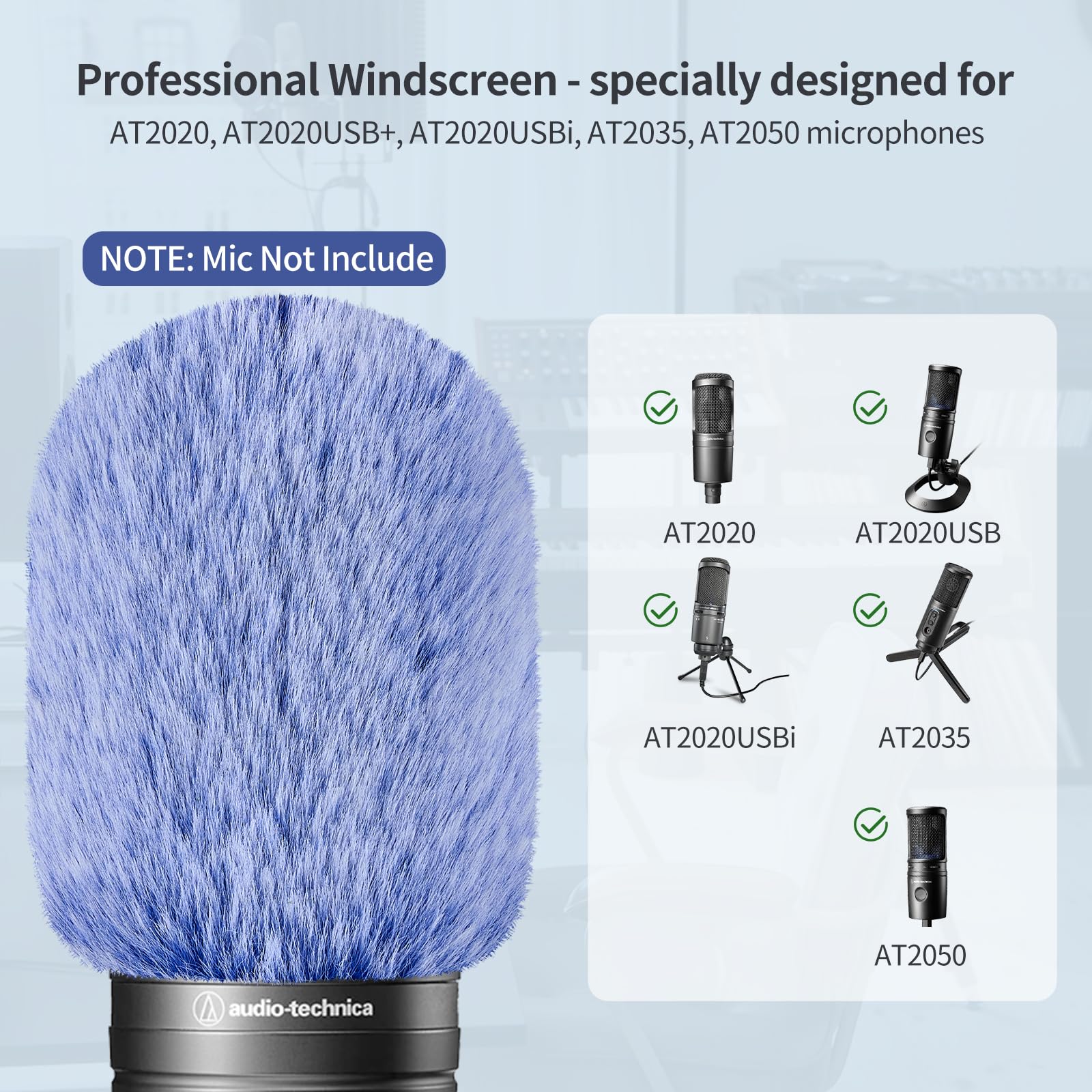 Filtro pop para micrófono Audio-Technica AT2020, cubiertas de micrófono de espuma con protector de parabrisas peludo, filtro de grabación acústica y ruido para AT2020USB AT2035 AT2040 AT2050 ATR2500