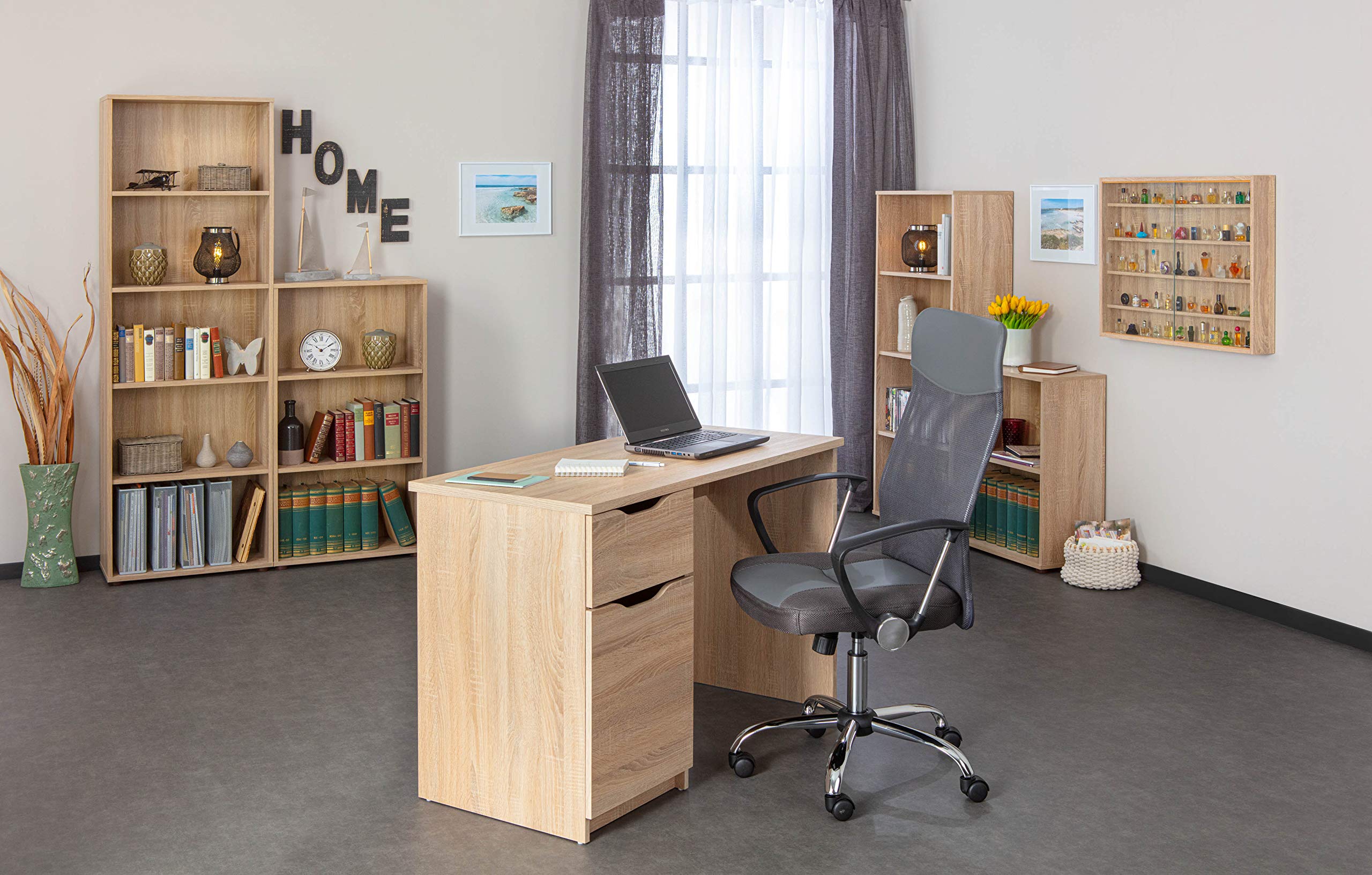 Inter Link - Libreria - Scaffale libero - 2 vani - Ripiani regolabili in altezza - Scaffale in legno - Soggiorno - Studio - Parini 1 - Finitura rovere