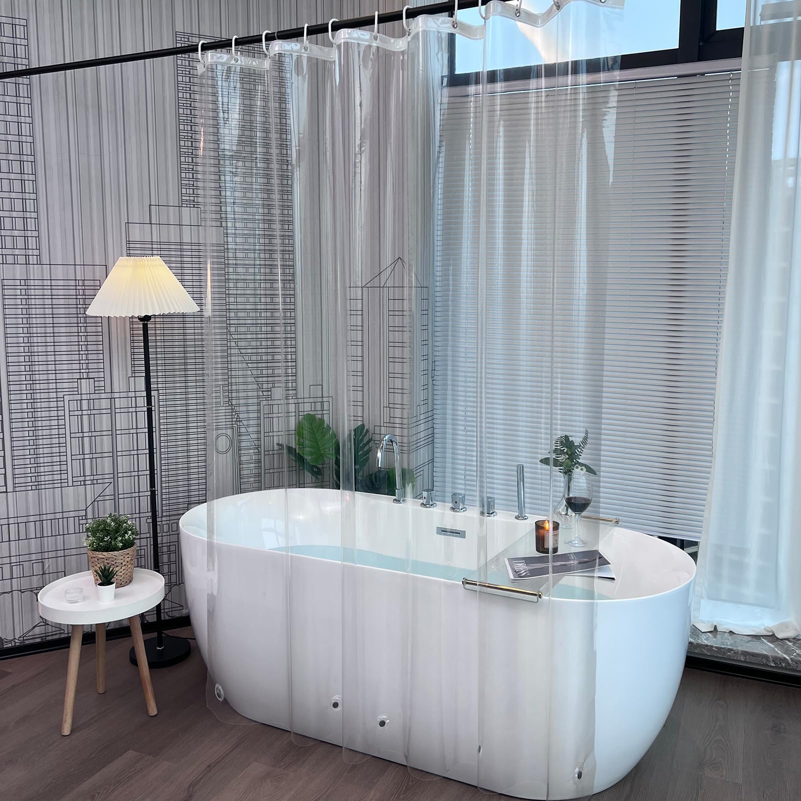 Clear Plastic Shower Curtains Mould Proof and Mildew Resistant,Transparent Waterproof High Grade PEVA 200cm Long Shower Curtain Liner for Bathbroom with 5 Magnet Weights