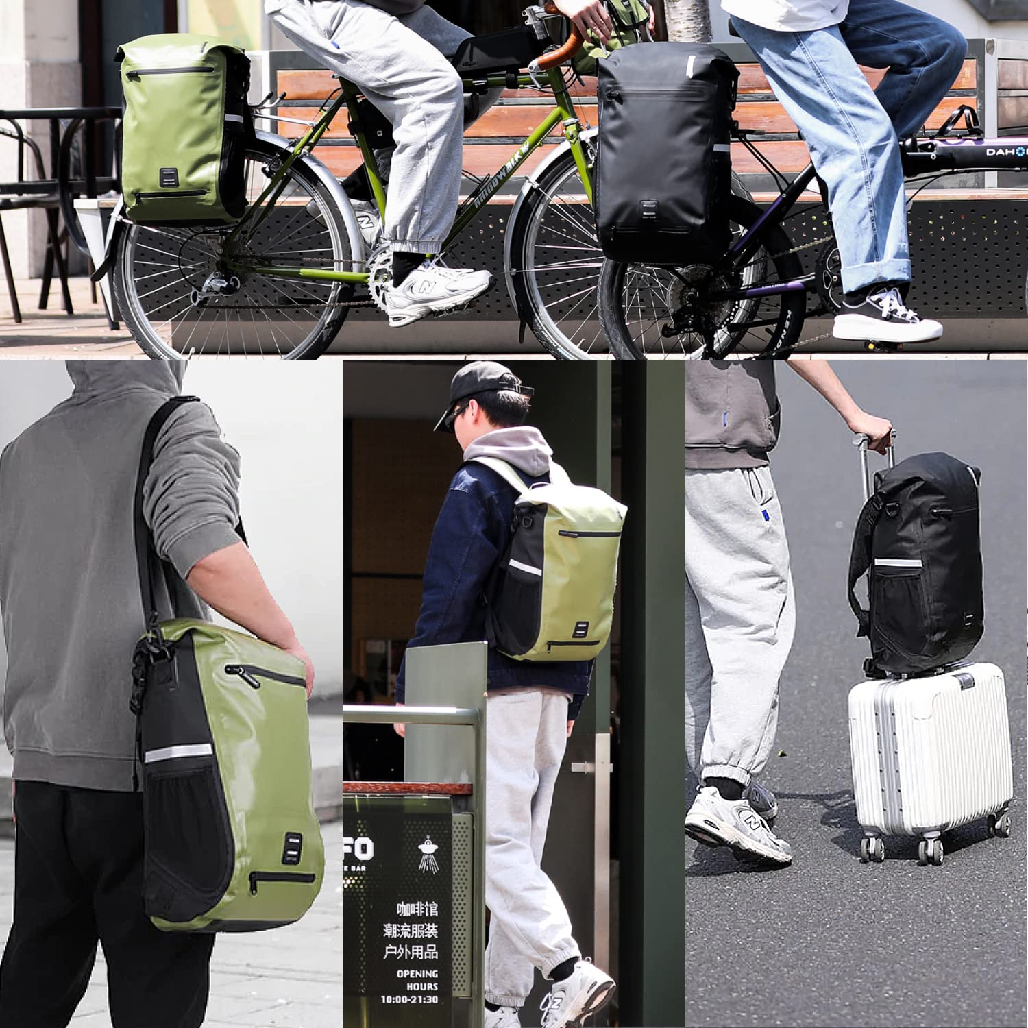 BAIGIO Bolsa 3-en-1 para Bicicleta con Portaequipajes, Impermeable, Bolsa Multifunción para Portaequipajes, 22-25 L, Mochila,Bolsa de Viaje, Bolsa de Equipaje,Bolsa Lateral con Red para Casco/Portátil