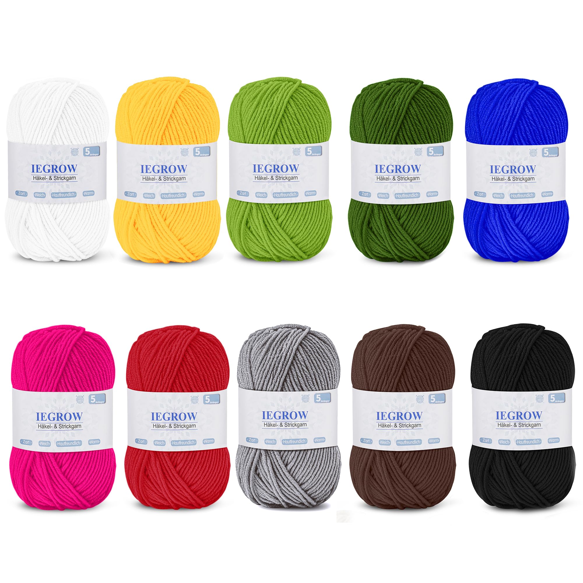 Häkelgarn (50g x 5 Farben), 5-fach Garn zum Stricken, Garn zum Häkeln und Stricken, Handstrickgarn-Sets