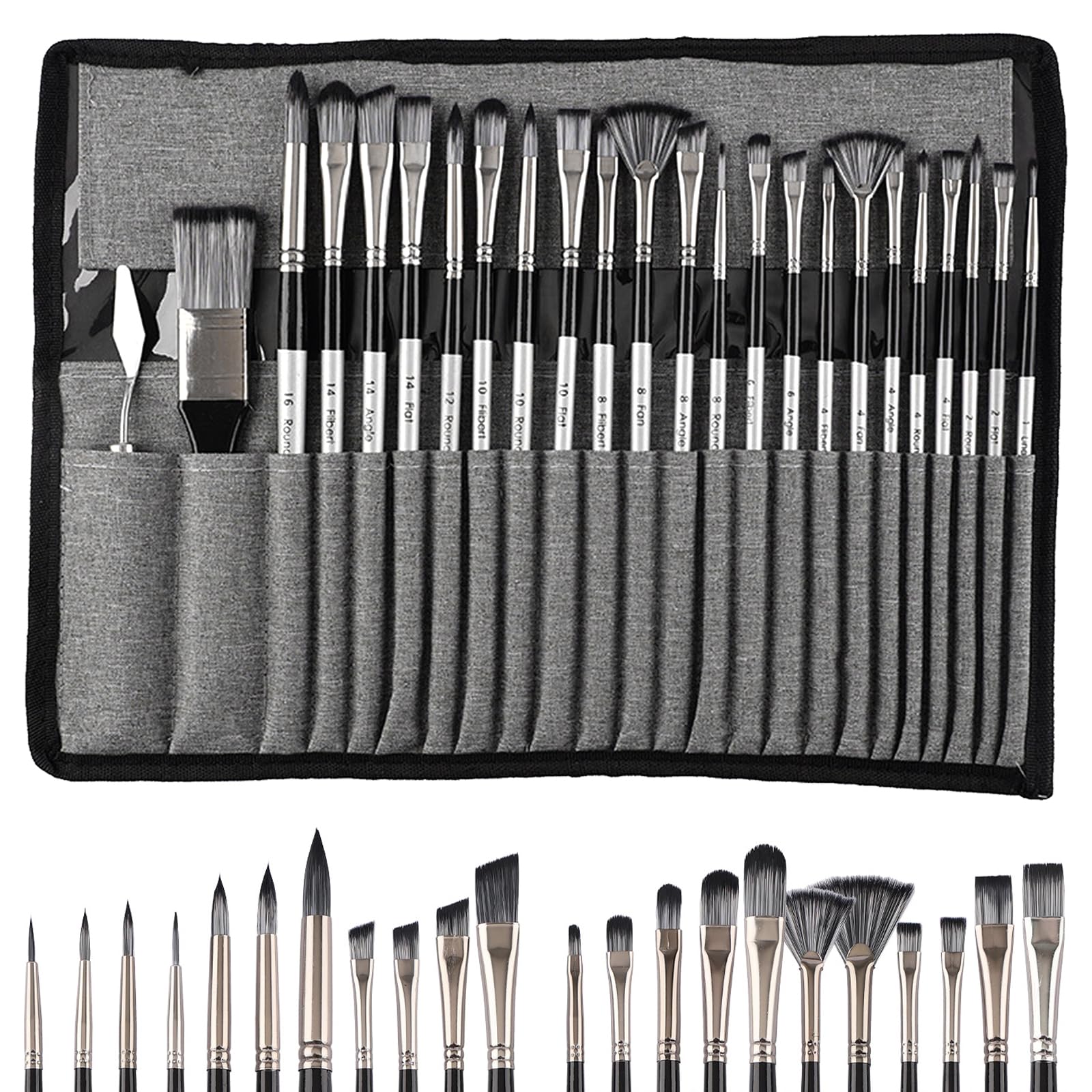 Dexpally 24 Pcs Model Paint Brushes Professional Oil Paint Brushes with Cloth Roll for Acrylic Painting, Oil, Watercolour, Gouache, Artists and Beginners