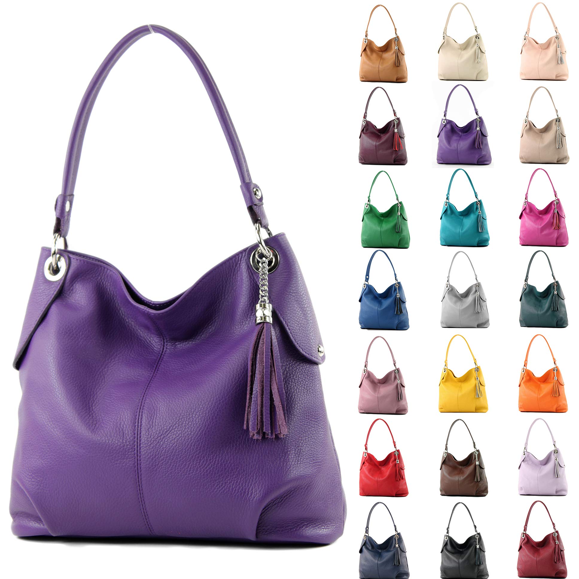 modamoda de T185 Damen Leder Schultertasche, handmade in Italy