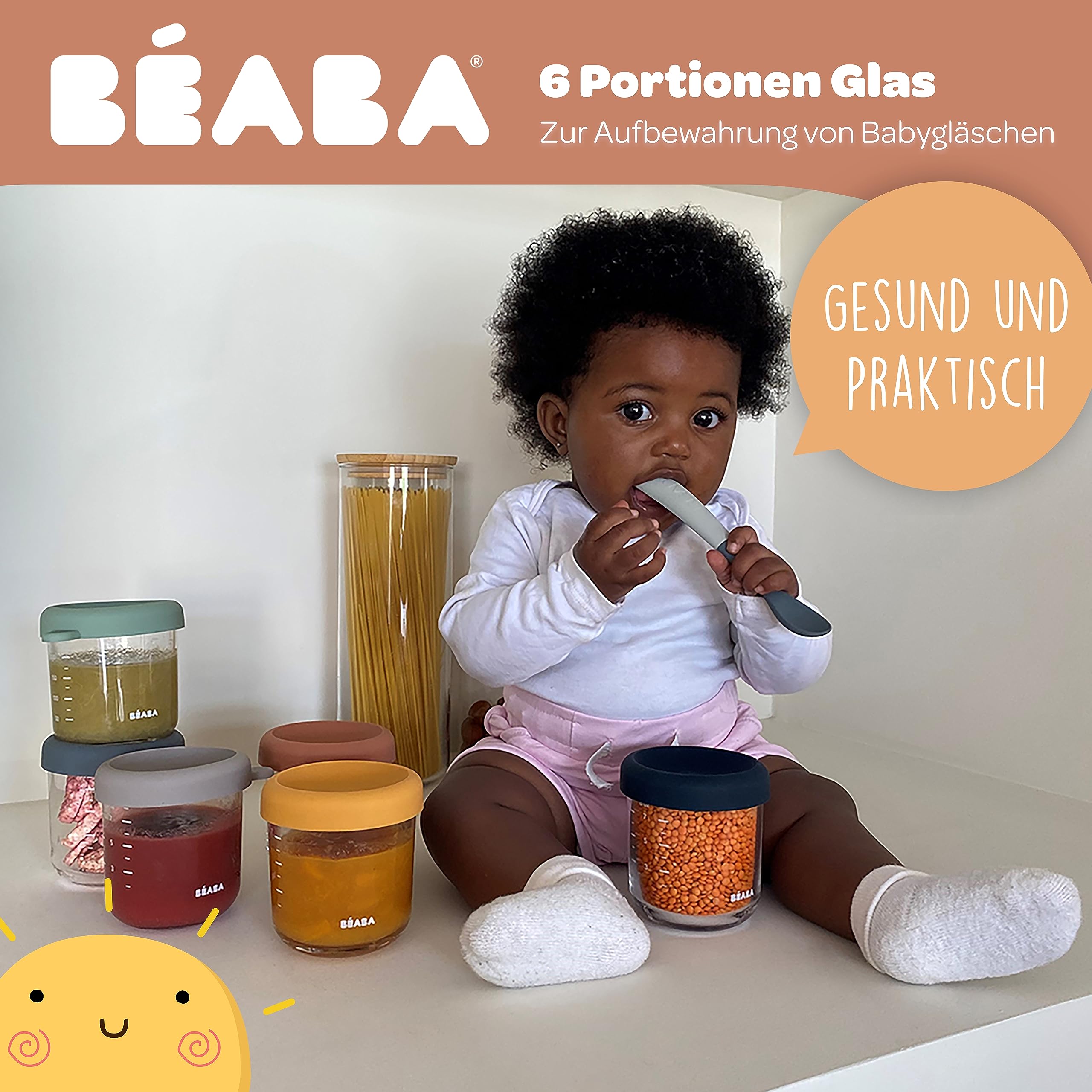 BÉABA - Aufbewahrungsbehälter für Babynahrung - 6er Pack - Skalierung - Temperaturbeständig - Aufbewahrungsbehälter für Babys und Kleinkinder - 250ML - Sunrise