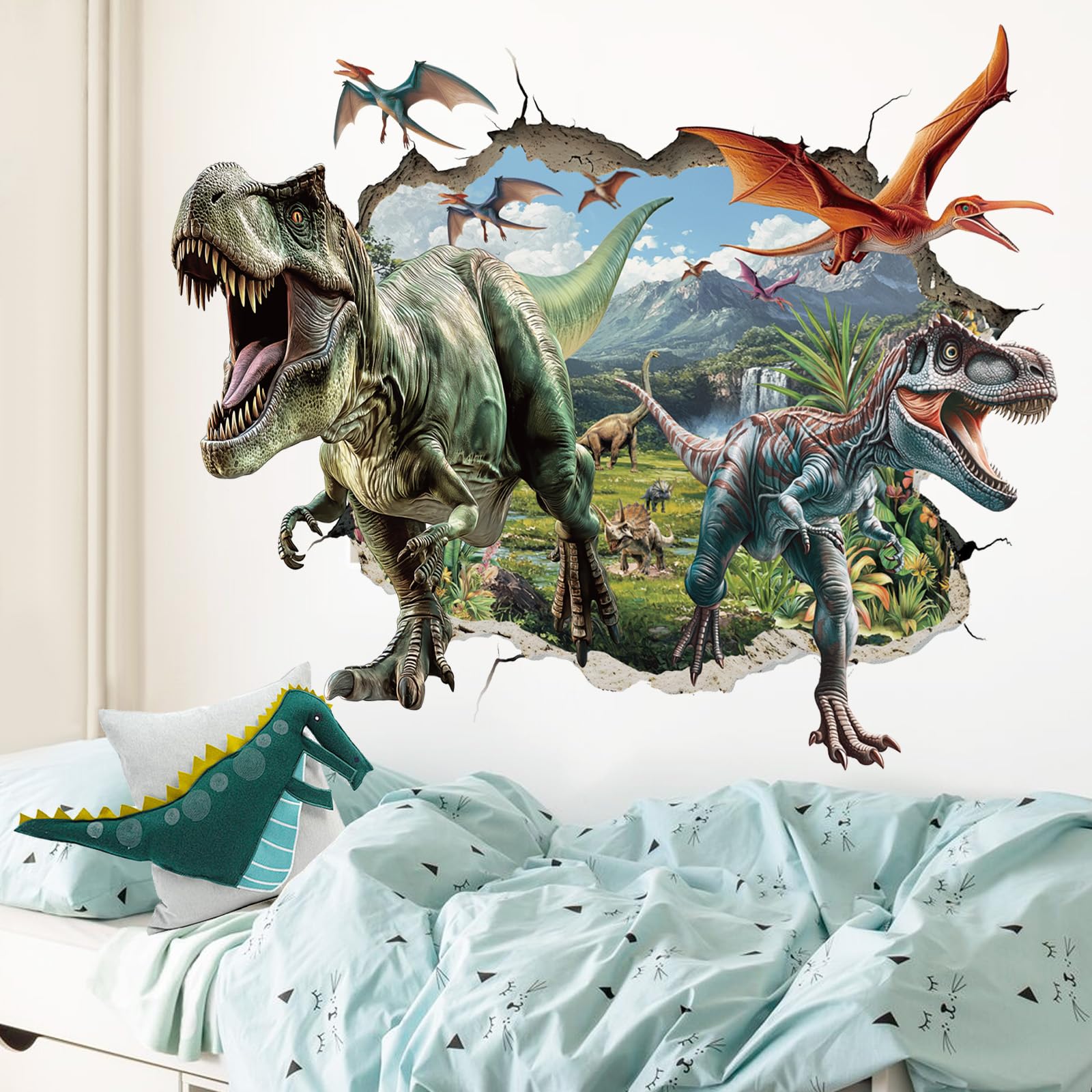 SHUCHING 3D Large Dinosaur Wall Decals Peel and Stick, Dino T-Rex Wall Sticker for Boys Wall Decoration for Kids Bedroom Playroom - Image 2