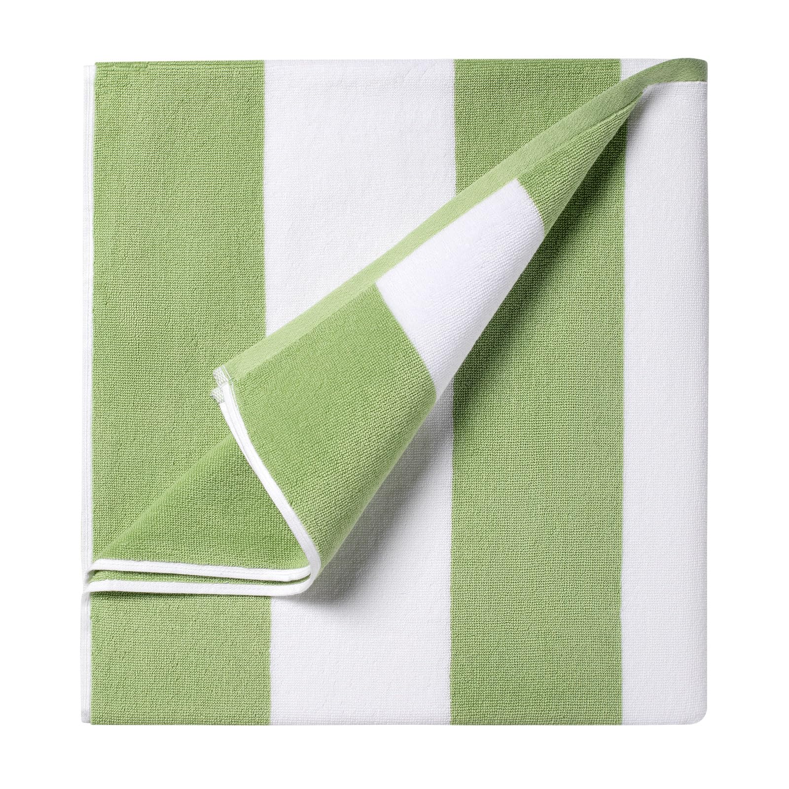 Ouxiaobai Cotton Oversized Beach Towel - Extra Large 180 x 100 CM Soft Absorbent Pool Towel for Adults, Striped Cabana Swim Towel (Green)