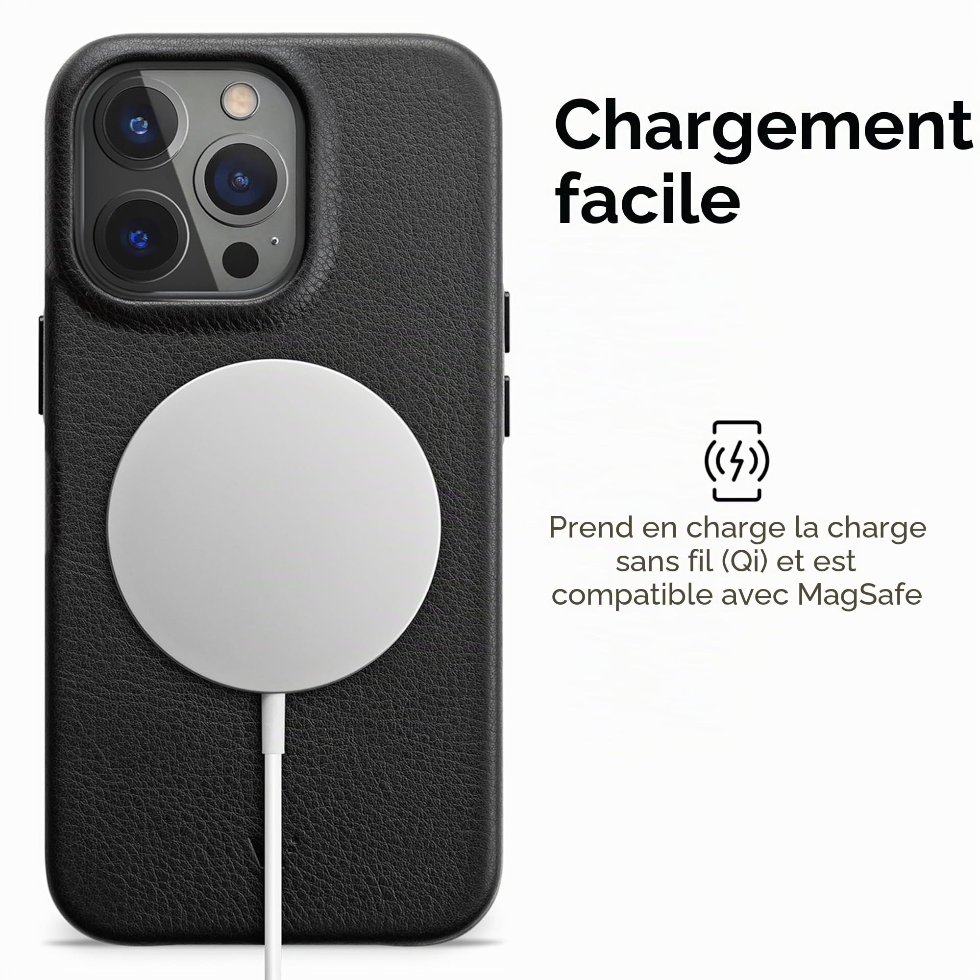 WIIUKA Coque en cuir pour iPhone 14 Pro - Ultra fine - Pour iPhone 14 Pro - Noir