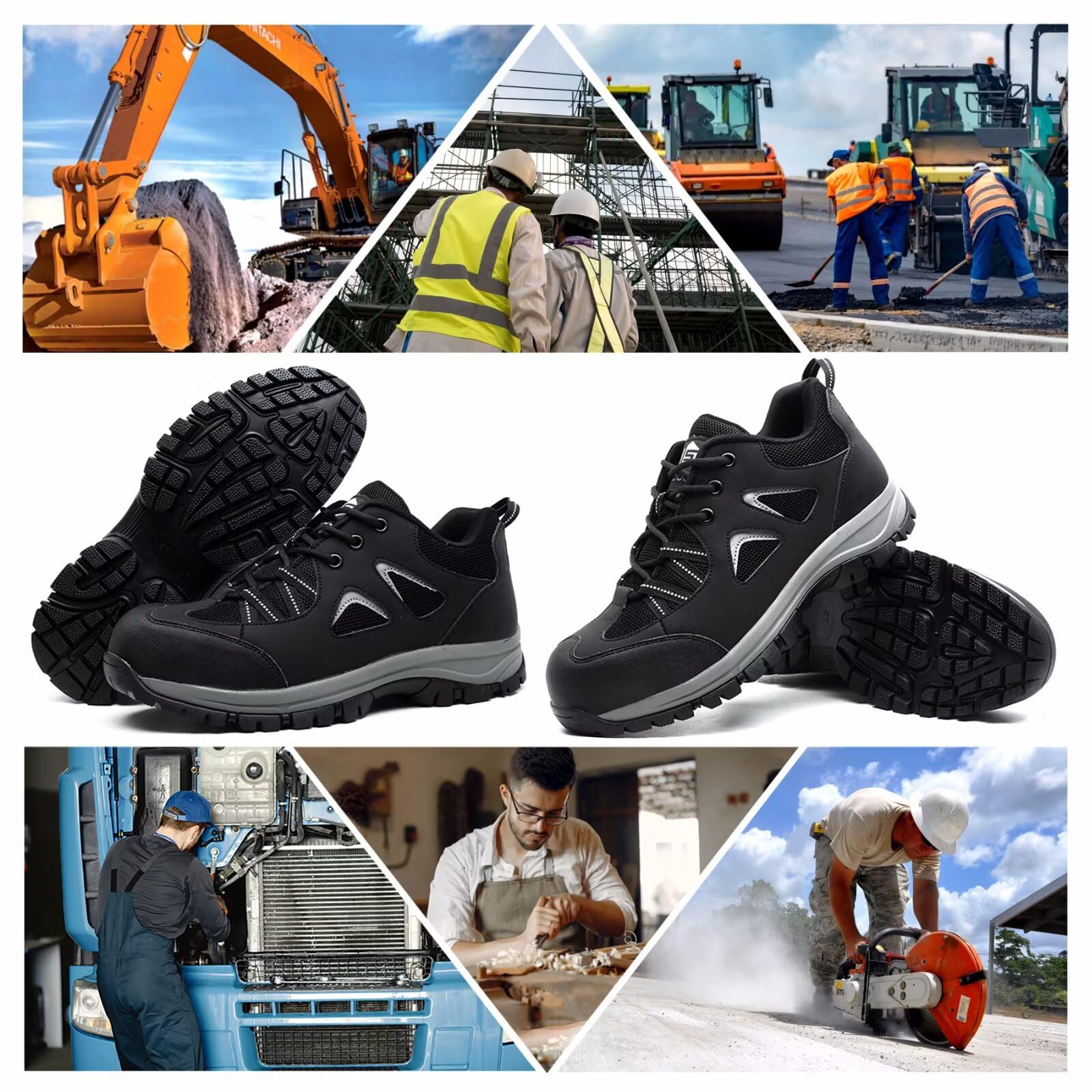 Zapatos de Seguridad Hombre Mujer Calzado de Trabajo Ligeros Antideslizante Zapatillas de Seguridad con Punta de Acero