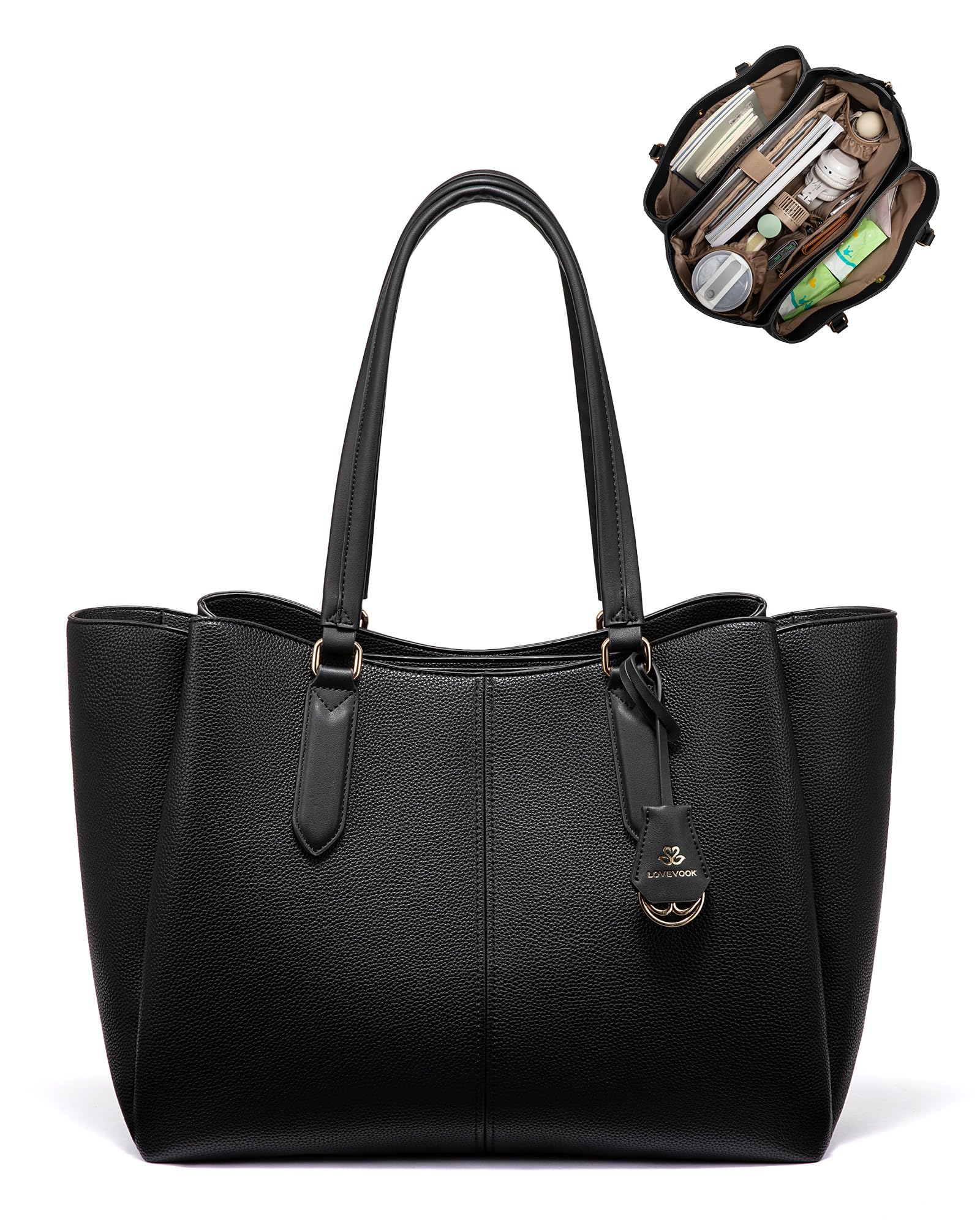 LOVEVOOK Handtasche Damen Groß, Laptoptasche, Uni & Shopper Tasche | PU Leder Arbeitstasche, Elegant Schultasche, Lehrertasche, Aktentasche, Business Taschen, Tote Bag für Büro, Schule & Reise