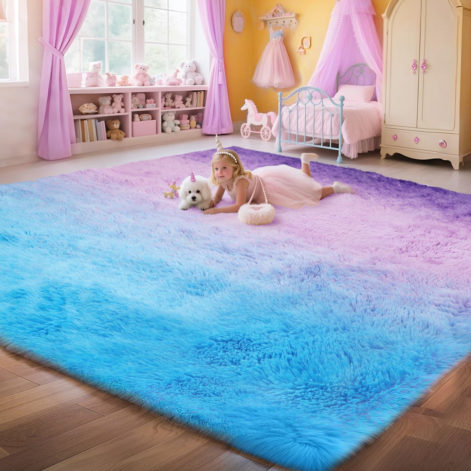 Untimaty Area Rugs Living Room Rug - 160x230cm Fluffy Shaggy Carpet for Kids Playroom Nursery Living Room, Thick Soft Plush Mat for Kids Baby Boys Teen Dorm Home Decor Aesthetic (Purple)