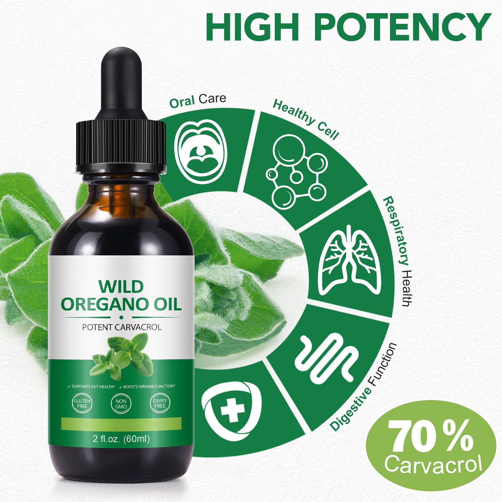 Olio di Origano, Olio di Origano Biologico, l'olio Essenziale di Origano Può Stimolare il Sistema Immunitario, Fornire Supporto Immunitario 2 Fl oz