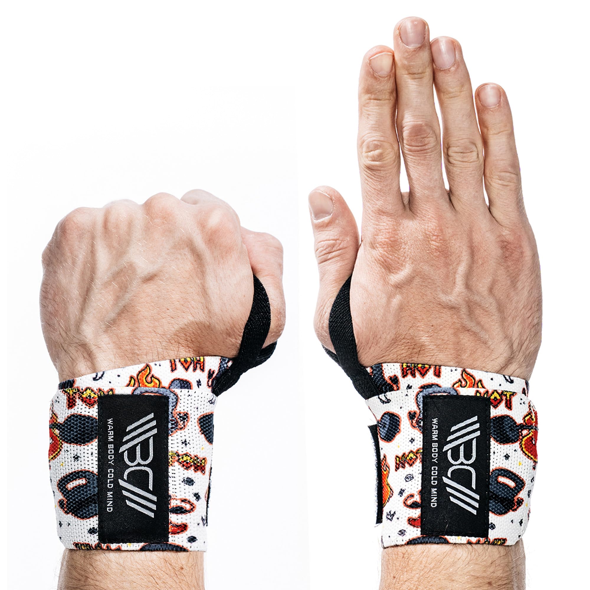 WARM BODY COLD MIND - Premium Weight Lifting Wrist Wraps for Crossfit, Powerlifting, Deadlift, Gym, Workout, Exercises & Fitness, Heavy-Duty Wrist Support with Thumb Loop (Red Chili 12") — image 1