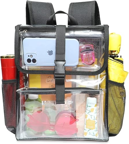 Miniatura 8 de Mildbeer Mochila transparente para estadio para eventos deportivos y conciertos, mochila compacta de PVC de 12 x 12 x 6 pulgadas con diseño de