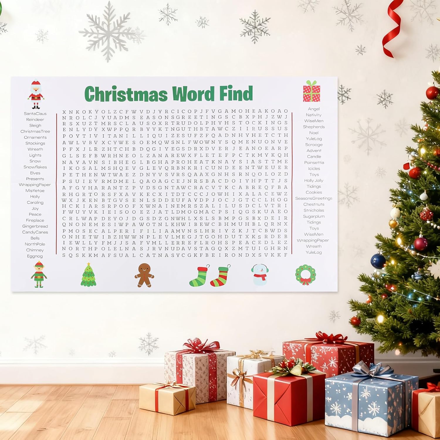 Generic Jumbo Christmas Word Search Poster, Giant 36" X 24" Wall Game with 50 Words, Large Holiday Activity for Families (Christmas) - Image 4