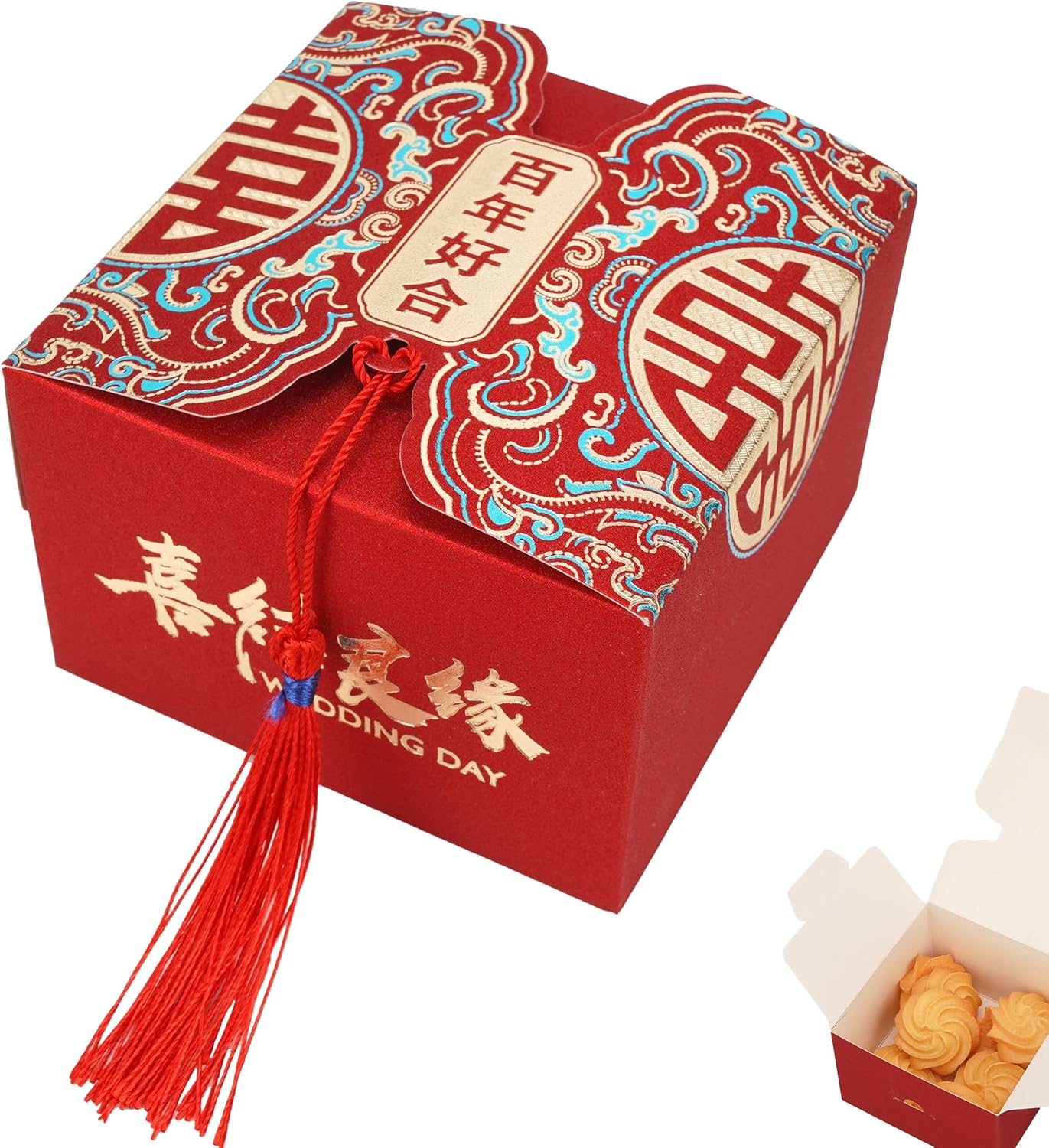 HannaFires 20PCS Chinese Wedding Candy Double Happiness Favor Boxes - Party Favor Souvenir Decoration Box, Creative Square Candy Boxes for Parties, Traditional Style Gift for Guests. Thank-you Gift