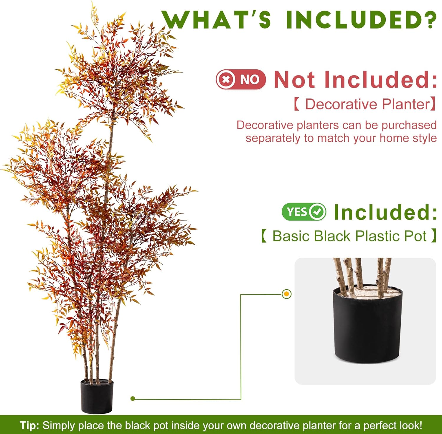 Faux Bamboo Plant Artificial Nandina Tree 6.5FT Artificial Plants Realistic 90% Better Coverage Faux Plant Bamboo Plants Faux Floor Plant in Pot for Home & Office Decor (Red, 6.5ft) Red 6ft 6in