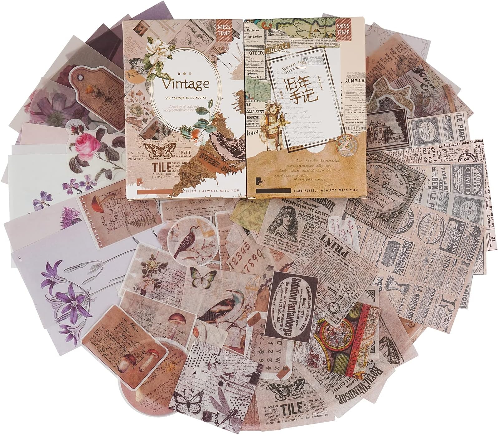 Vintage Style Scrapbooking Stickers Paper Pack (110 Pieces) for Art Journaling Planner Bullet Junk Journal Supplies Notebook Craft Kits Collage Album Aesthetic Cottagecore Picture Frames