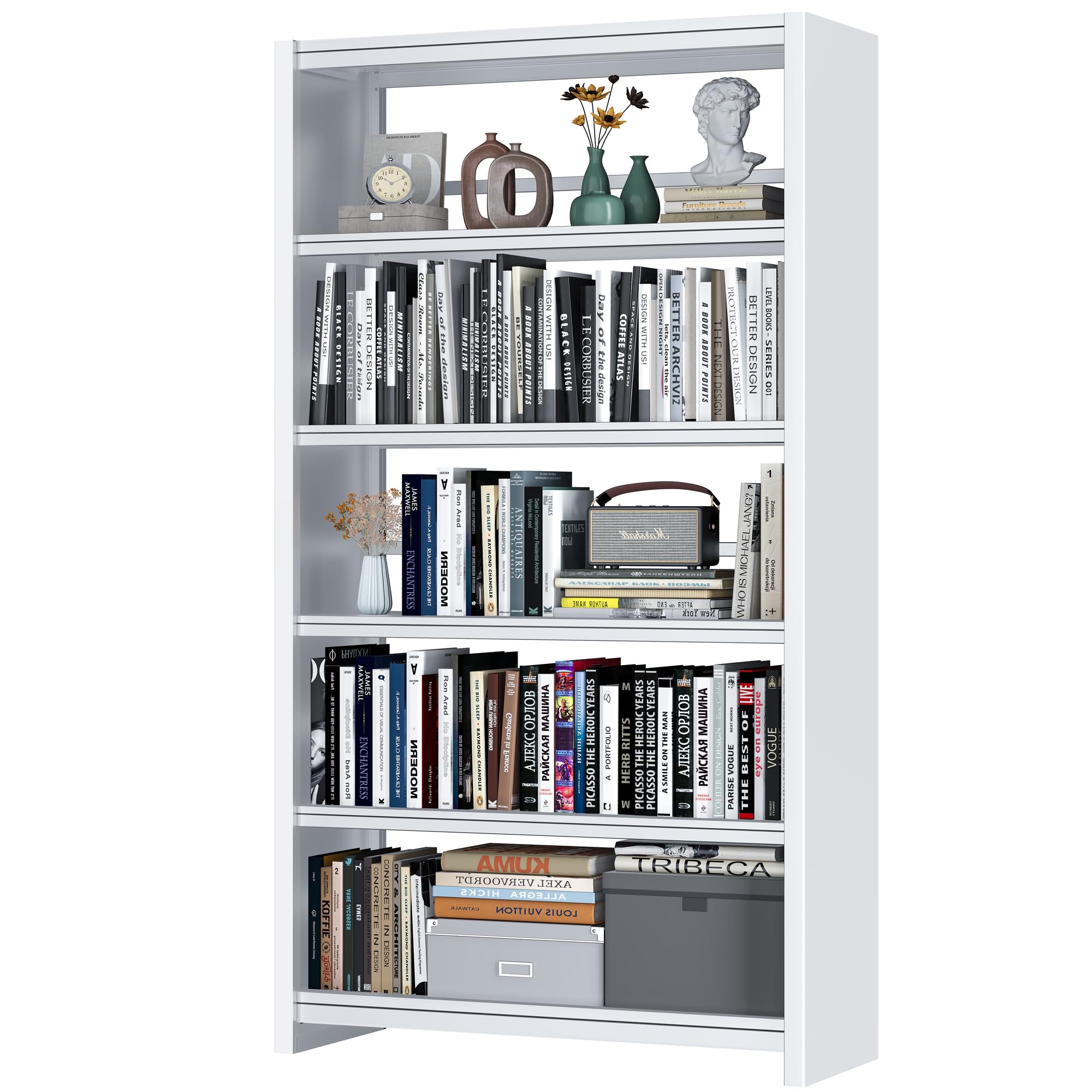 White 5-Tier Industrial Metal Bookshelf