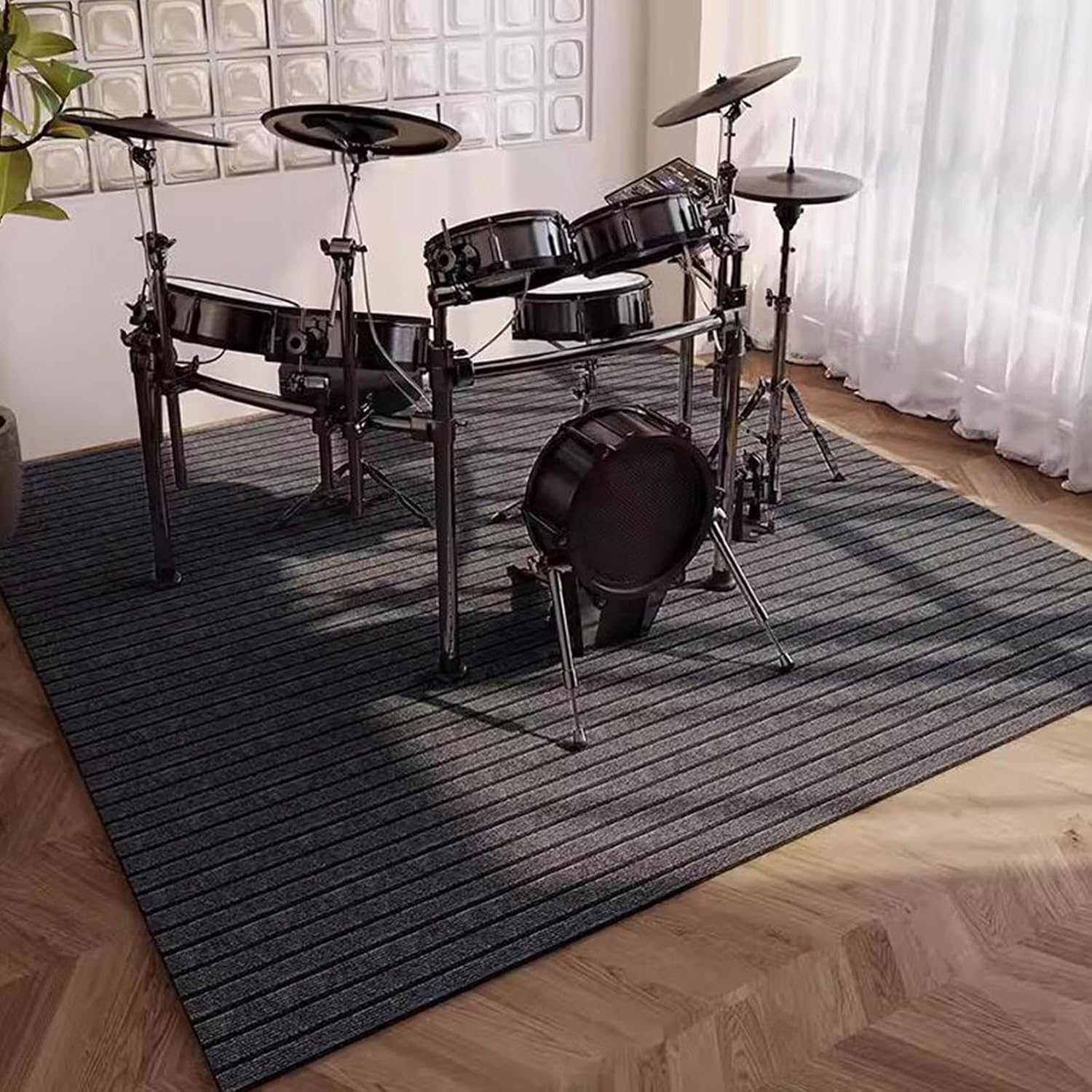 Drum Rug Vibration Absorbing Mat Soundproof Mat Anti-Slip Anti-Vibration Carpet Rectangle Drum Carpet Great Gift for Drummers,Low Pile(Size:180×180cm,Color:Grey)