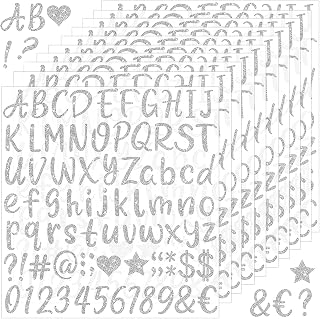 10 Sheets Silver Glitter Letter Stickers, 1 Inch Self Adhesive Vinyl Alphabet Number Stickers for Graduation Cap Scrapbooking Water Bottles Mailbox DIY Crafts Signs Party Decor (Silver)