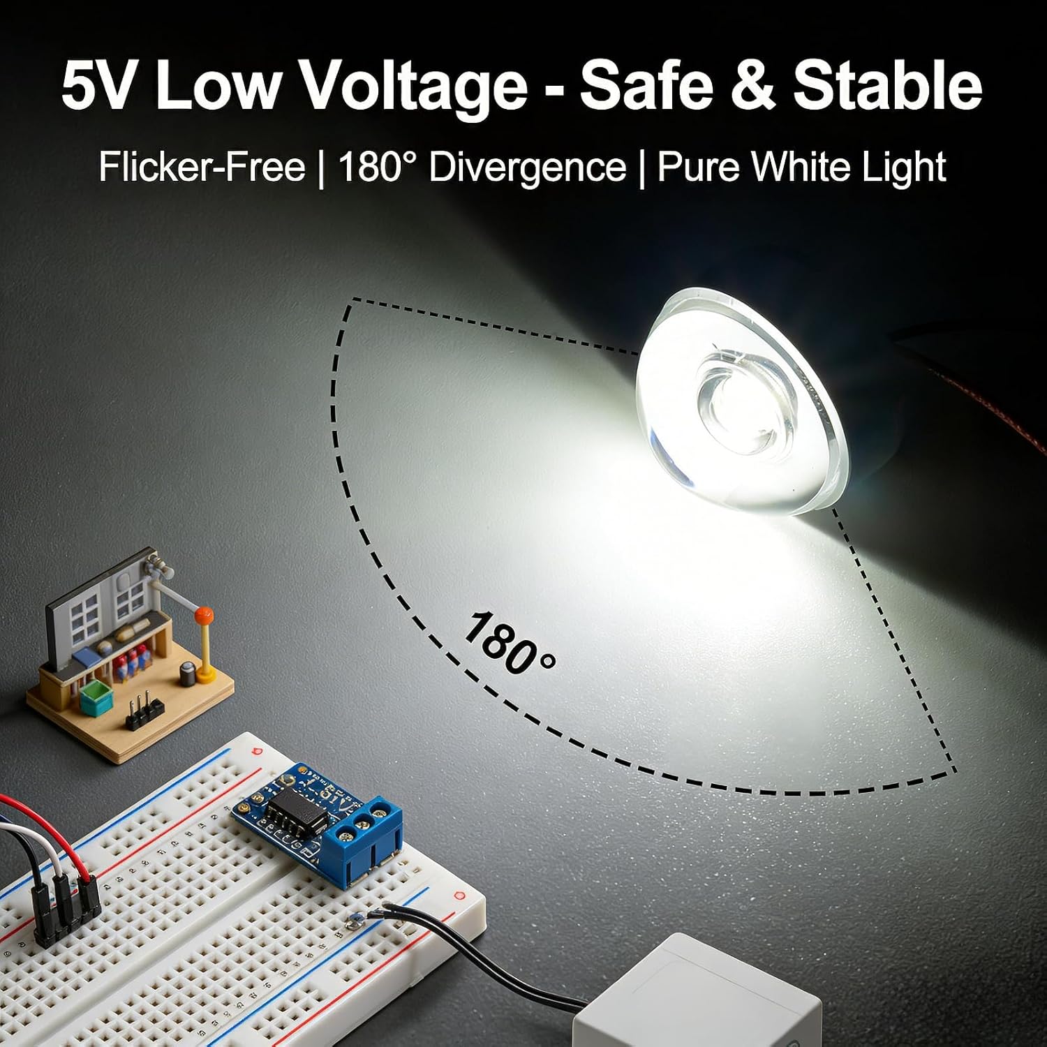 JIUWU 5V LED Spotlight Mini LED Lights DIY for Electronics Machinery Home Mofification Mini Spotlight (White, 180 Degree Light Pack of 6)