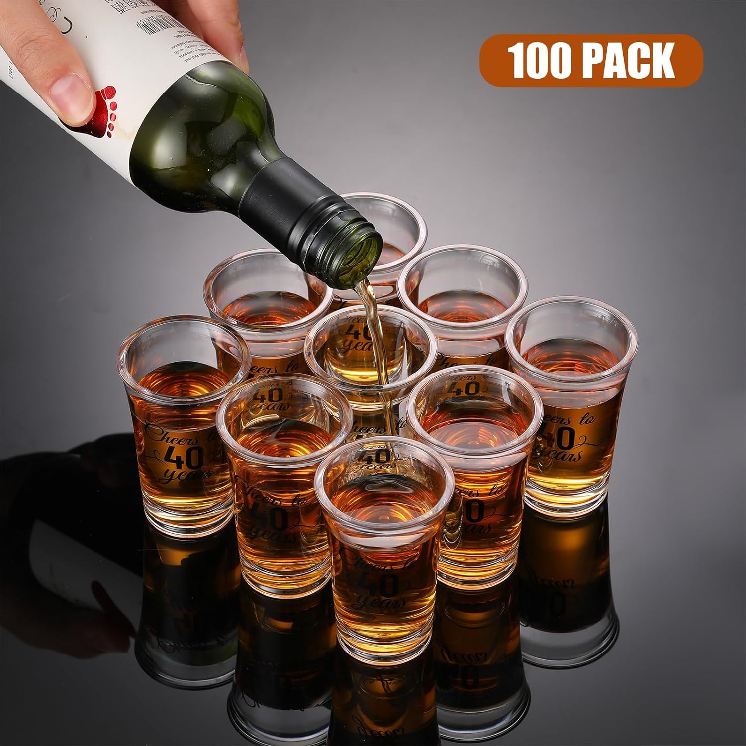 Hushee 100 Pcs 40th Birthday Shot Glasses Bulk, 1.4oz Cheers to 40 Years Shot Glass Cute 40th Birthday Party Favors for Guests, Decorations Shot Glass for Birthday Party, Wedding, Company Anniversary