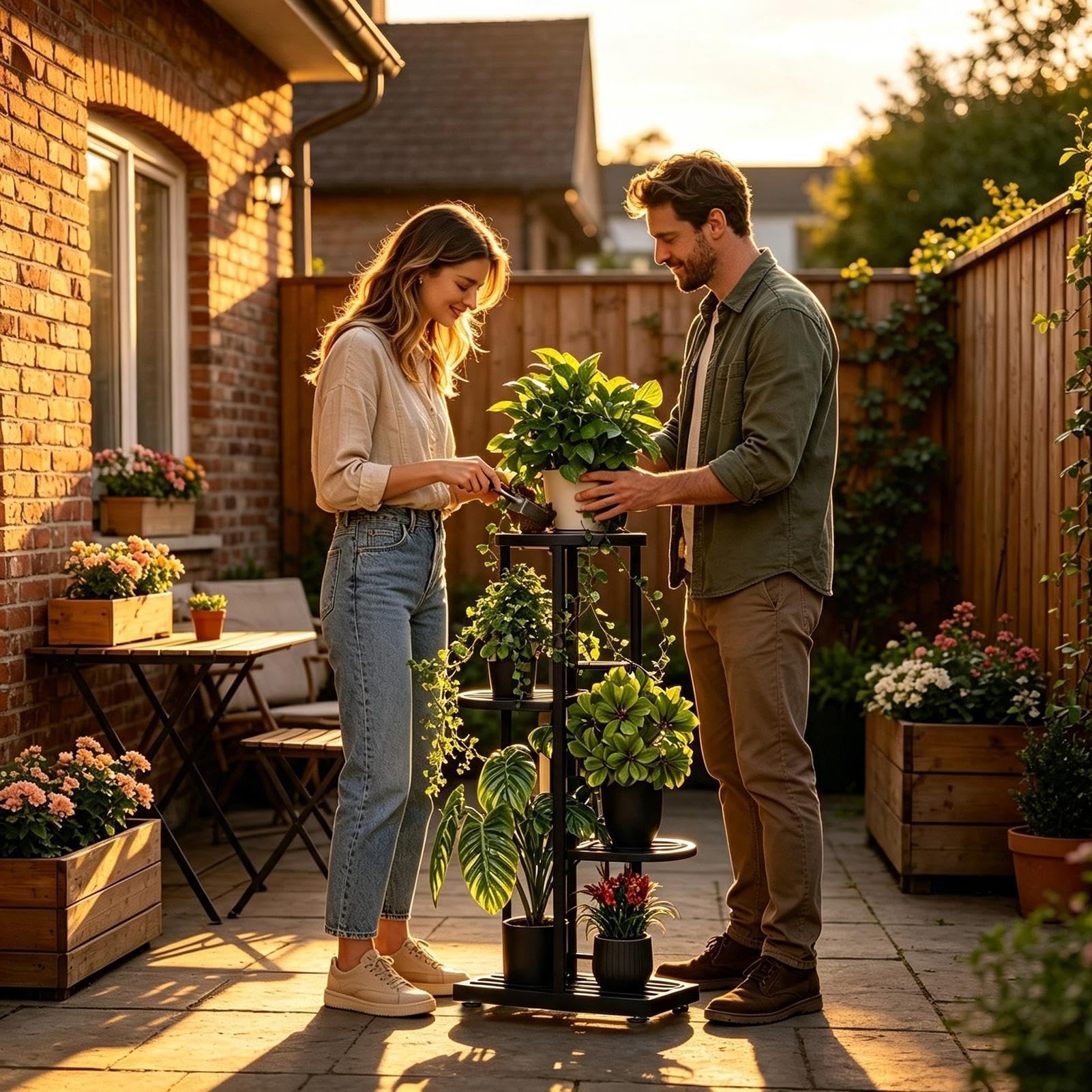 Generisch Scaffale per piante a 4 ripiani, in metallo resistente | Supporto per piante per interni ed esterni, giardino, balcone, soggiorno, angolo della stanza