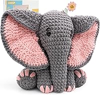 CODGP Crochet Kit for Beginners: 13-Inch Amigurumi Elephant with Chenille Yarn, Hook, Video Tutorials & Pattern