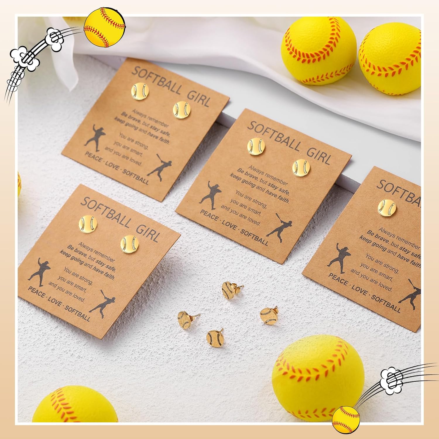 Liliaafar 24 Pcs Earrings and Kraft Paper Gift Cards Set Sports Accessories Birthday Christmas Holiday Game Gifts for Women
