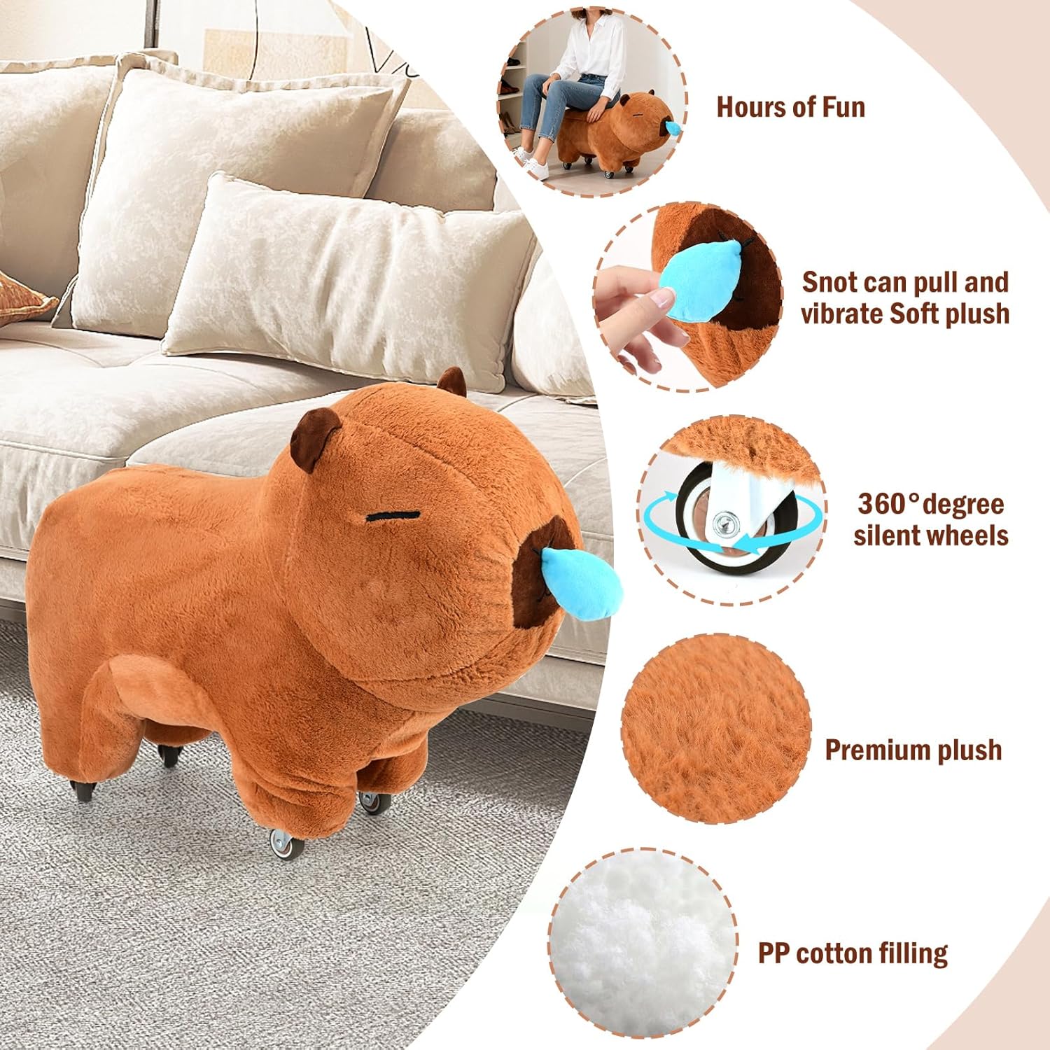 Cute Animal（Capybara） Footstool&Ottoman&Pulley Stool Bench Furry for Living Room Dorm Foot Rest Step Stool Seat Foot Duty Decorative