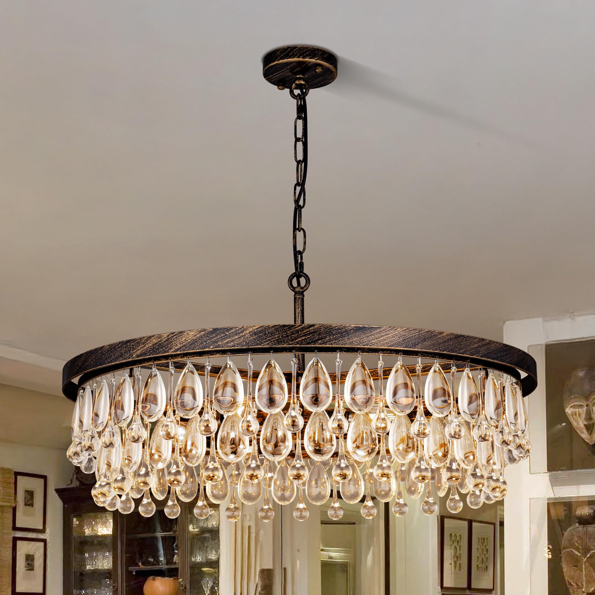 Photo 1 of Wellmet Bronze Crystal Chandeliers for Dining Room,6 Lights Modern Bronze Crystal Pendant Light,Farmhouse Chandelier for Bedroom,Ceiling Lighting Fixture for Kitchen Island,Living Room,Hallway