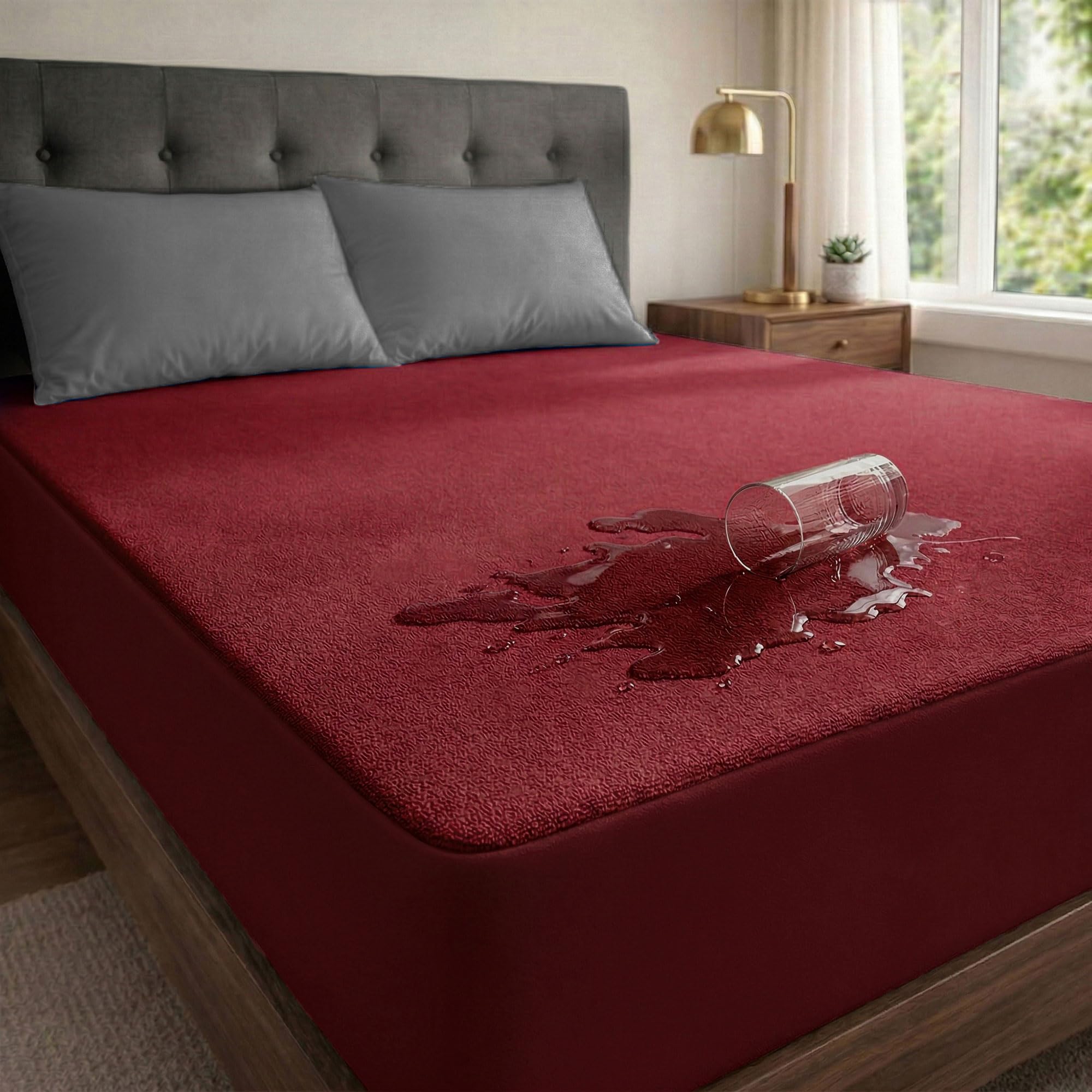 Premium 100% Waterproof Mattress Protector King Size, 72x72 Inches | Breathable and Hypoallergenic Ultra Soft Fitted Bed Protector Cover 72"x72" - King, Maroon