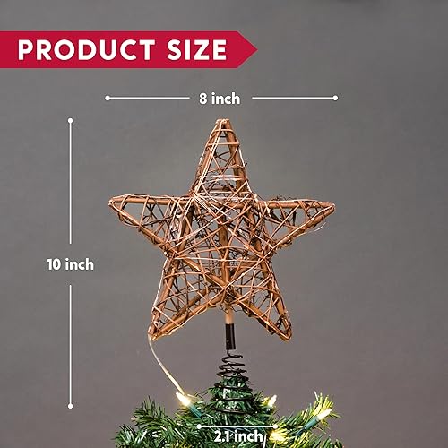 Miniatura 4 de Joiedomi Decoración para árbol de Navidad de 8 pulgadas, 30 luces LED rústicas de ratán iluminadas para decoraciones de Navidad, decoración de