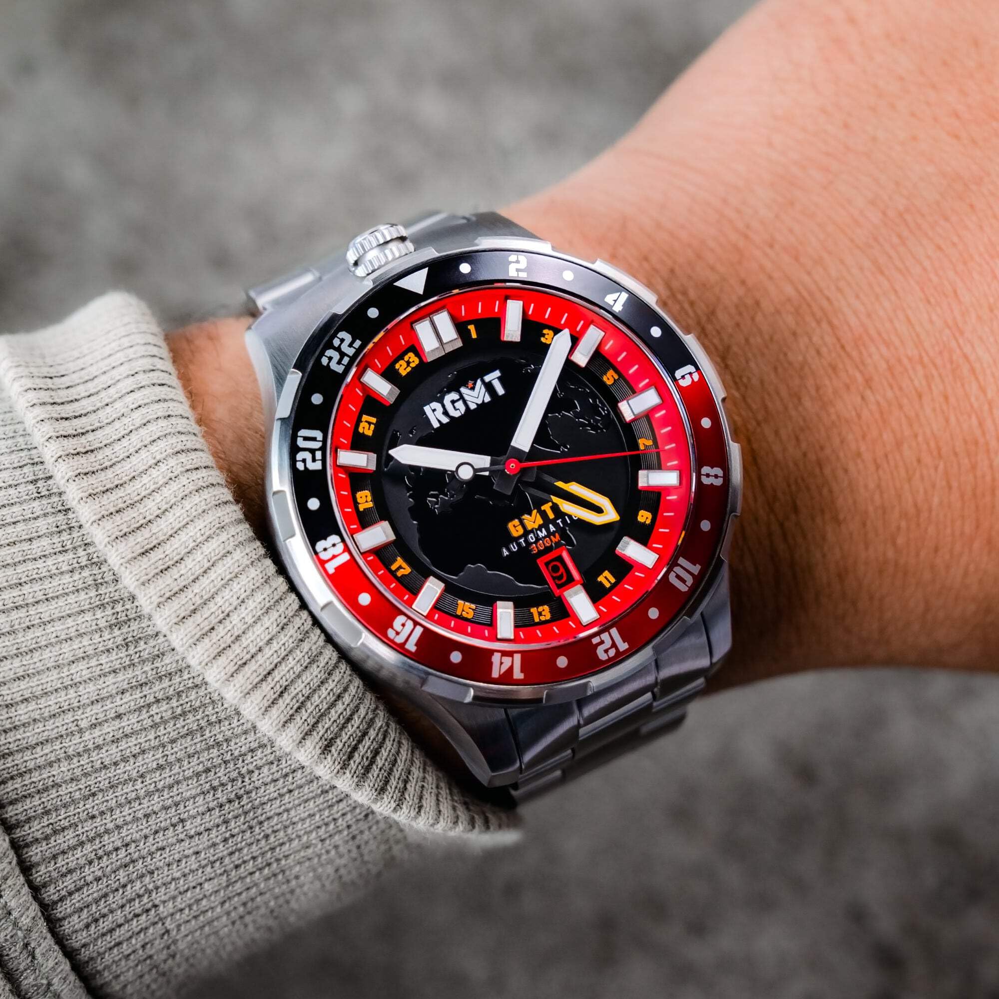 RGMT Globemaster GMT Orologio automatico da uomo, 46 mm, con cinturino in acciaio inox massiccio RG-8067