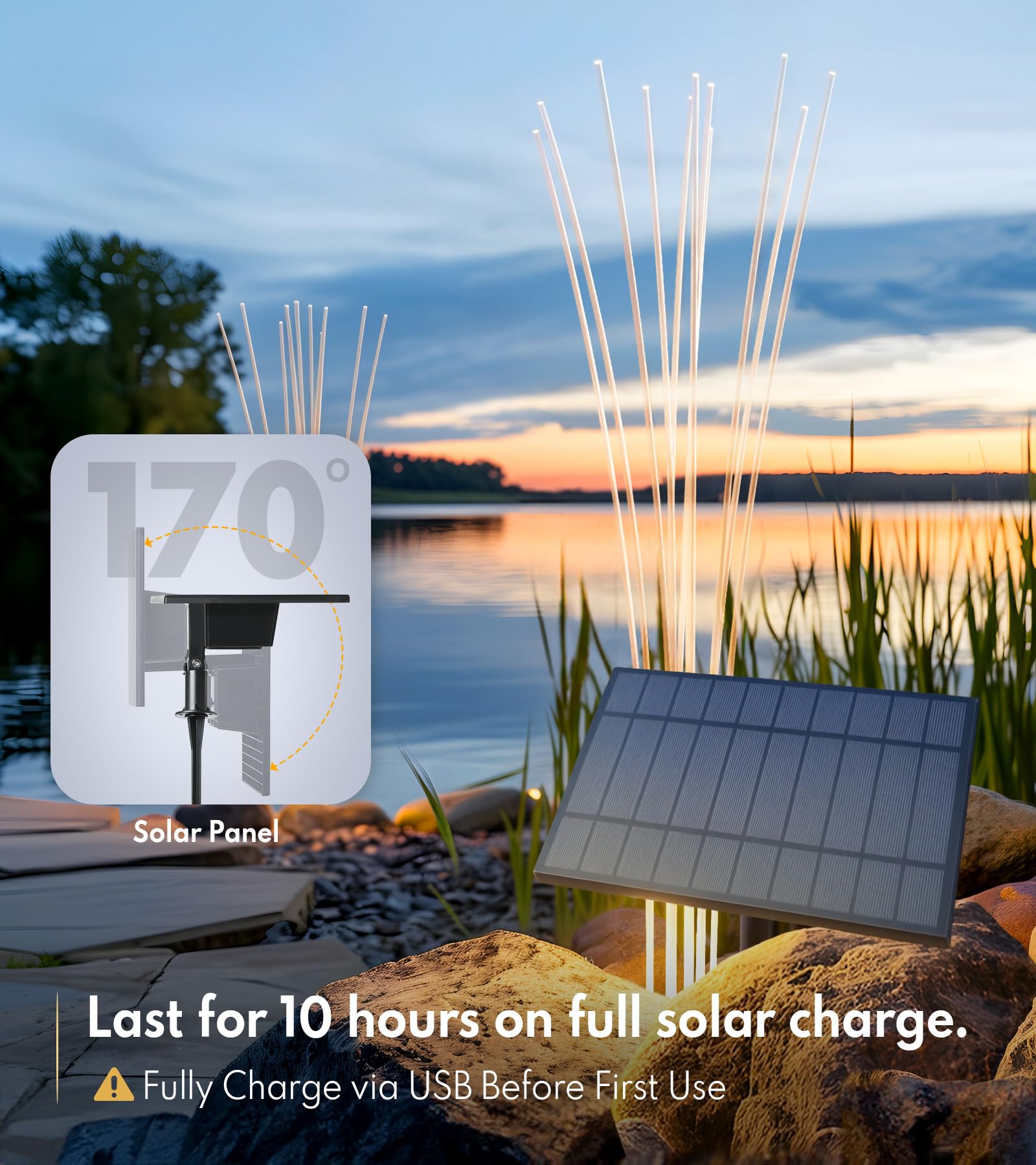 PASAMIC 104,1 cm Solar-Gartenleuchten mit 10 Farben und 4 Modi RGB, Schilfrohr-Landschaftslicht, wasserdichte Solarleuchten für den Außenbereich mit Fernbedienung, Außenleuchten für Hof, Terrasse