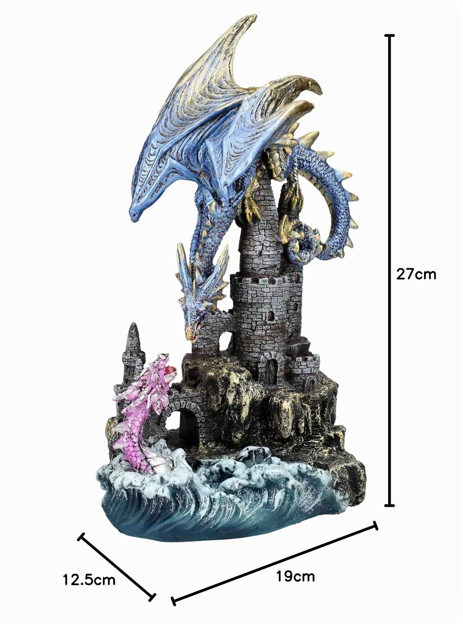 Figuren Shop GmbH Drachenfigur Wächterdrache gegen Seeschlange – Epische Fantasy Skulptur, 27 cm Höhe