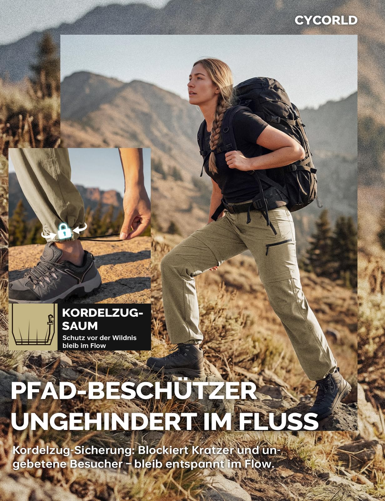 Cycorld Pantaloni Cargo Escursionismo Donna Zip off Impermeabile Pantaloni Passeggiata Leggero Quick Dry Convertibile Stretch Outdoor Casual con 5 Tasche
