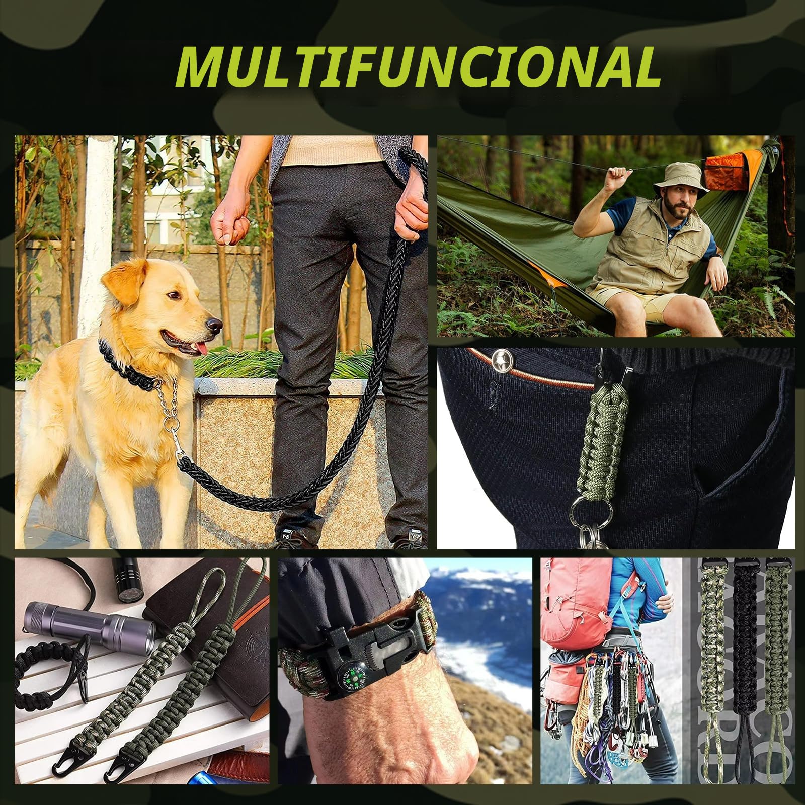 Cuerdas Paracord 10 m 4 mm 7 Hilos Nylon 100% Carga 250 kg Camping Escalada Pulseras