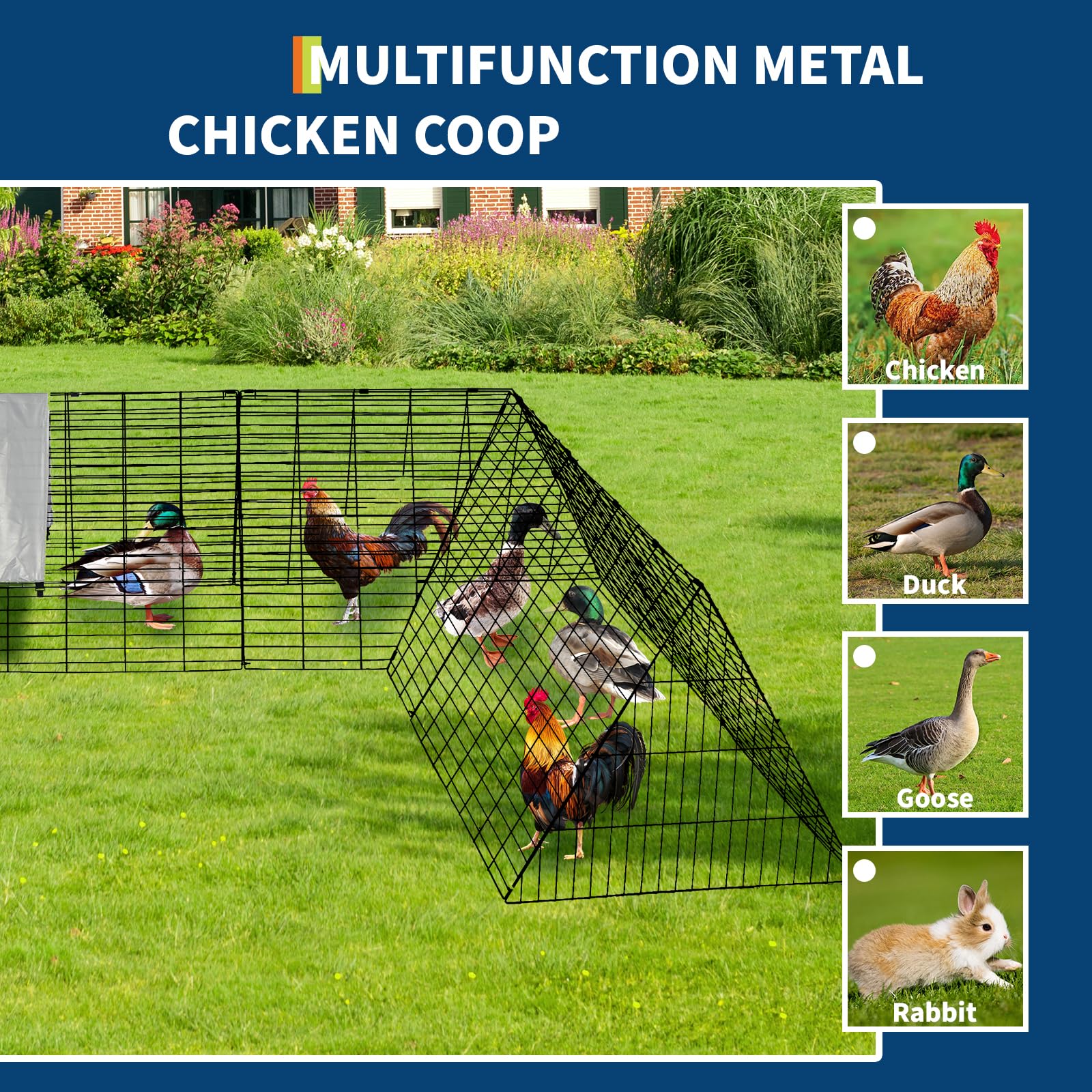 Garvee Túnel para Gallinas con Estructura de Esquina, Corral Modular de Acero con Cubierta Impermeable, 300 x 200 x 61,5 cm, Plegable y Fácil de Montar para Gallinas Patos Conejos