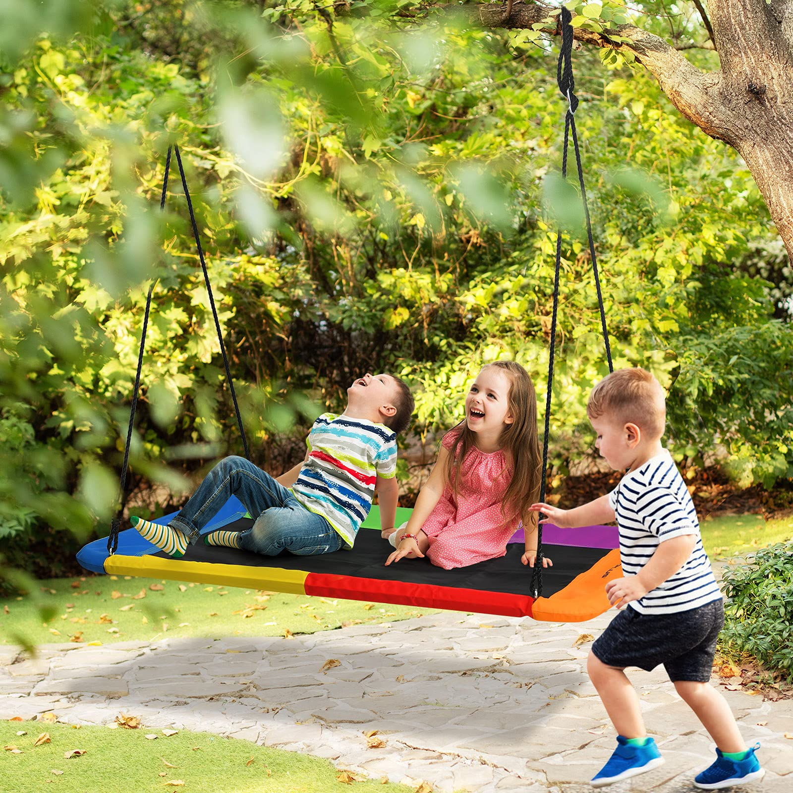 RELAX4LIFE Altalena Ovale da Giardino, Altalena a Nido con Corde Regolabili, Sedia Sospesa Multiuso per Bambini e Adulti, Carico 120/150/300 kg (150x80x180cm,300kg, Colorato)