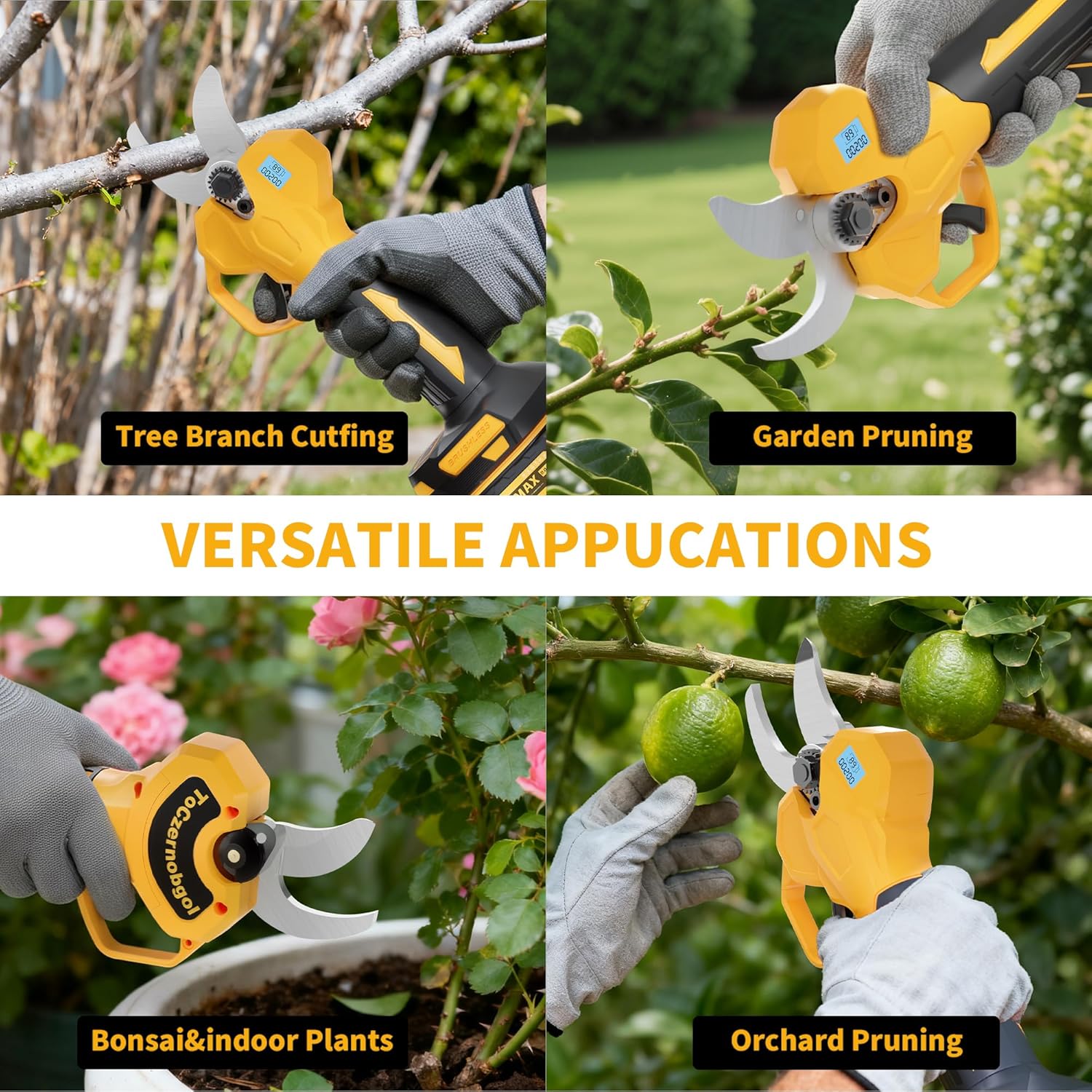 Electric Pruning Shears, Cordless Power Pruner with 2 Inch Cutting Diameter, LCD Display, Brushless Motor & 2×2.0Ah Batteries for Tree Branches & Garden