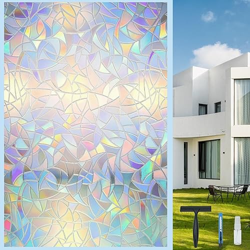 Película de privacidad para ventana, 17.5 x 78.7 pulgadas, película de ventana arcoíris para privacidad de vidrio, película decorativa para