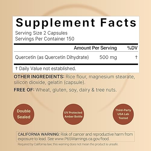 Miniatura 2 de NatureBell Quercetina 500mg - 240 Cápsulas - Suplemento ultra fuerte para un apoyo inmunológico saludable* - Quercetina dihidrato de Sophora