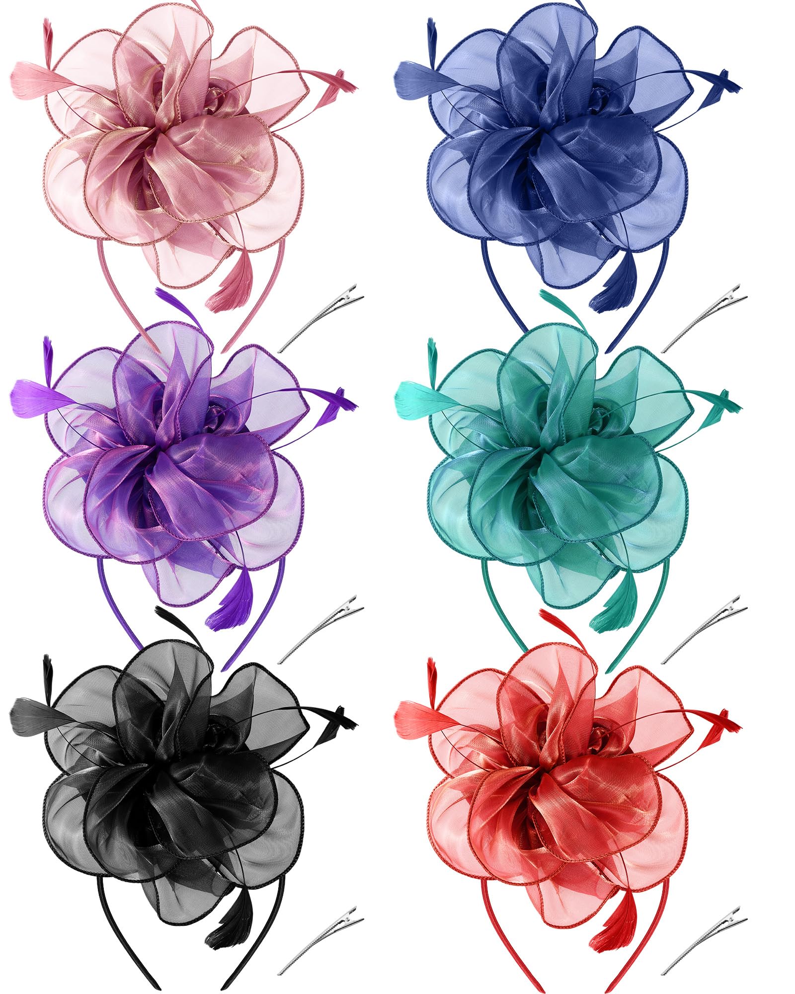 6 Pcs Fascinators Hat Tea Party Headwear Ribbons Feathers 
