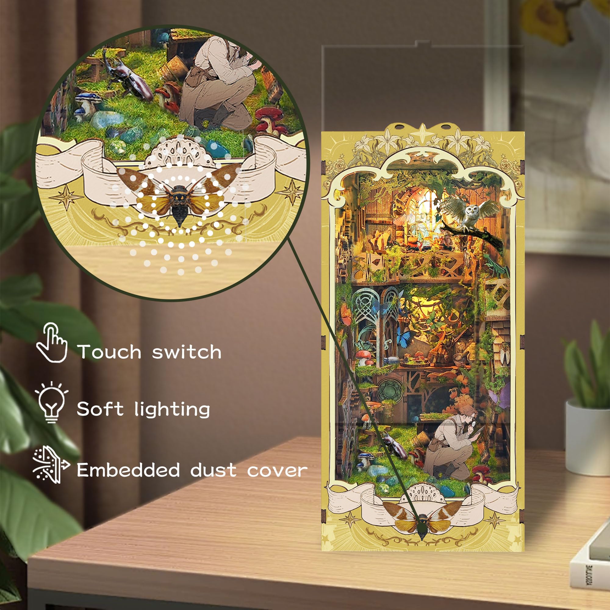 Zestaw do samodzielnego wykonania, domek dla lalek, regał na książki, dekoracja, drewniane puzzle 3D z osłoną przeciwpyłową LED, miniaturowy zestaw, urodziny, Halloween, dekoracja domu dla