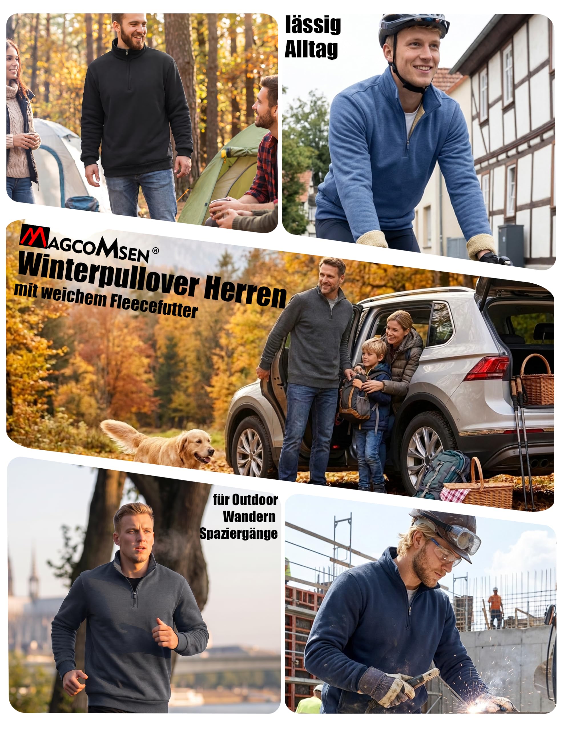 MAGCOMSEN Pullover Herren Heavyweight Sweatshirt Half Zip Fleecepullover | 1/4 Zip Fleece Pullover,Weich,Warm,Quarter Zip Herren,Arbeit,Outdoor,Freizeit,Ideal für Herbst und Winter