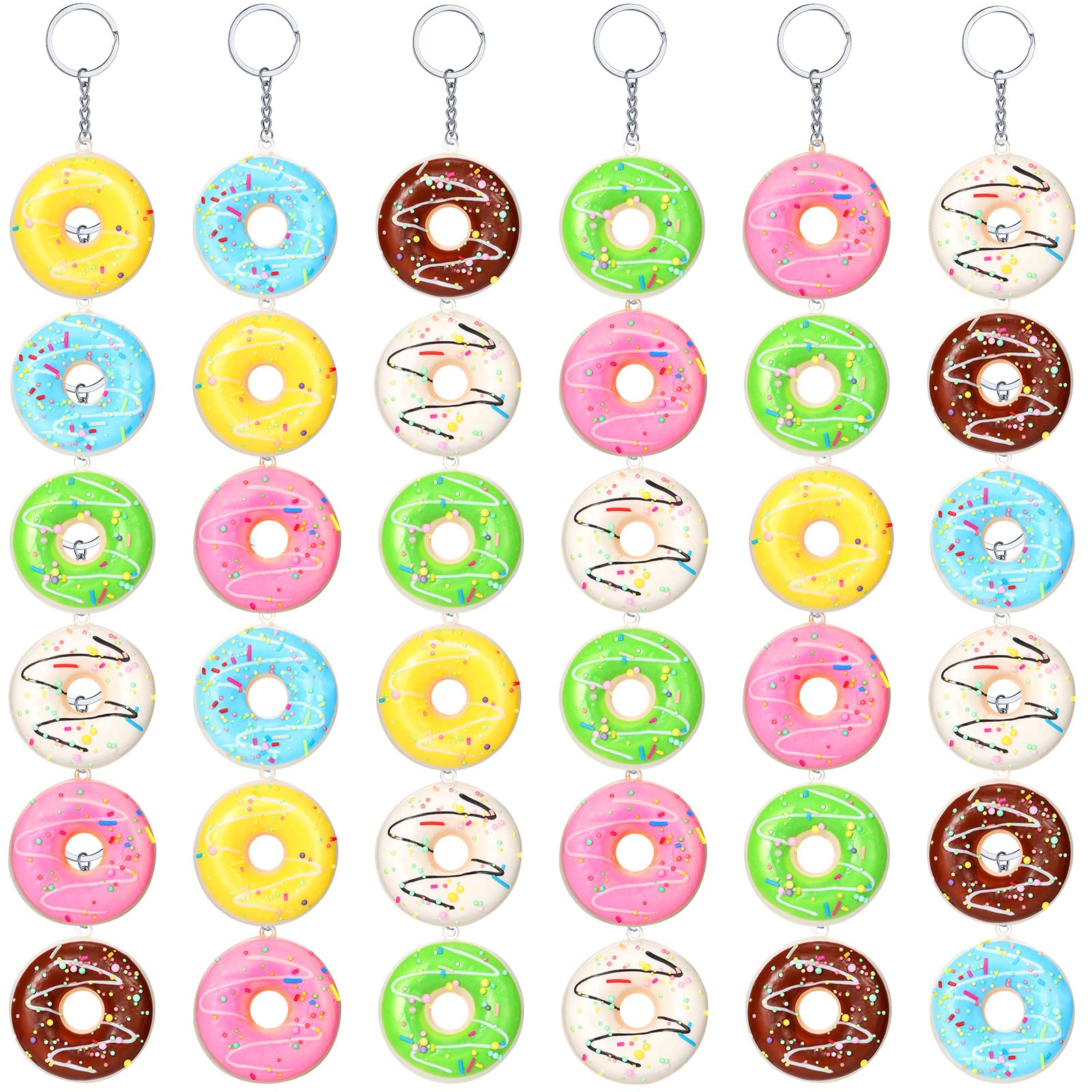 Jexine 36 Pcs Donut Keychain Stress Balls 2 Inch Donut Theme Party Favors Doughnut Keychain Pendant for Kids Backpack Party Supplies Accessory, 6
